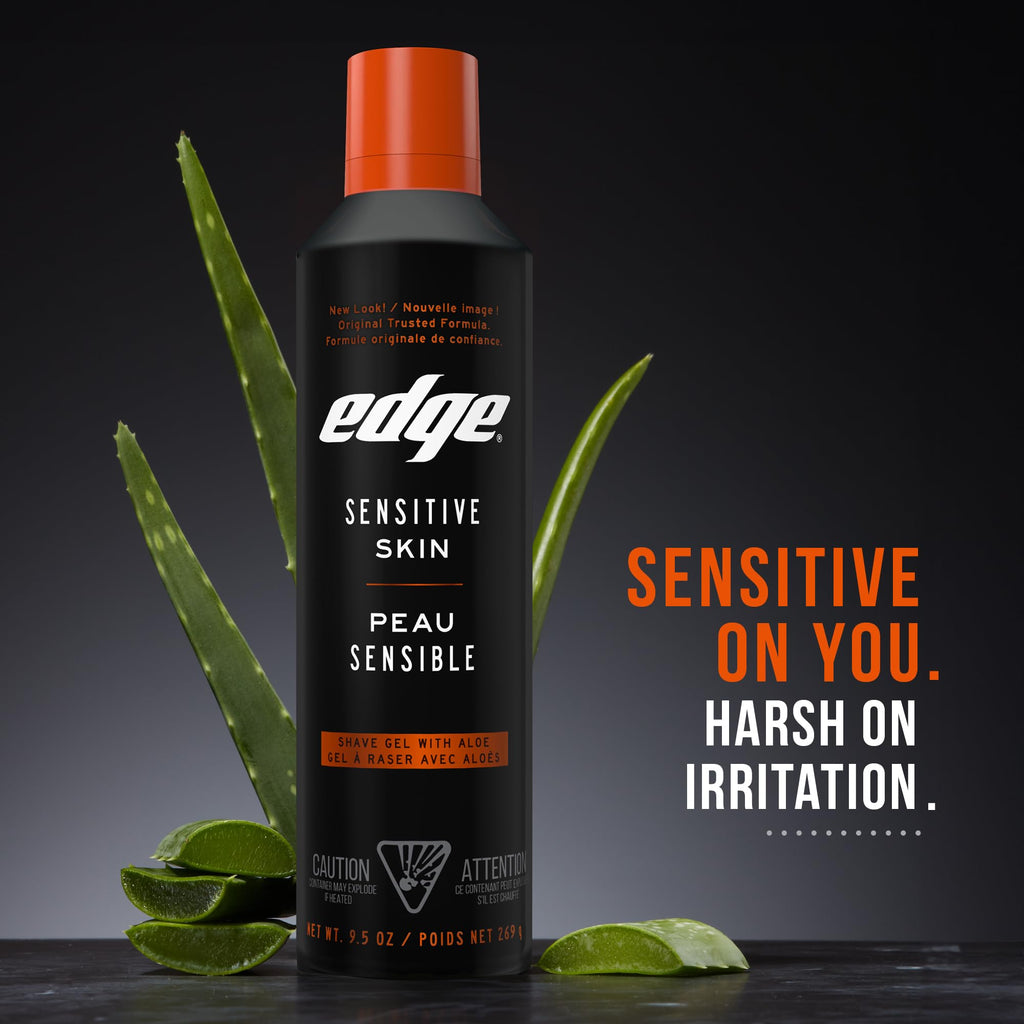 Edge Shaving Gel for Men, Sensitive Skin, 9.5 oz (2 Pack) | Sensitive skin shaving cream gel, Reduces irritation, Aloe-enriched formula, Lubricates for razors, Moisturizing glide
