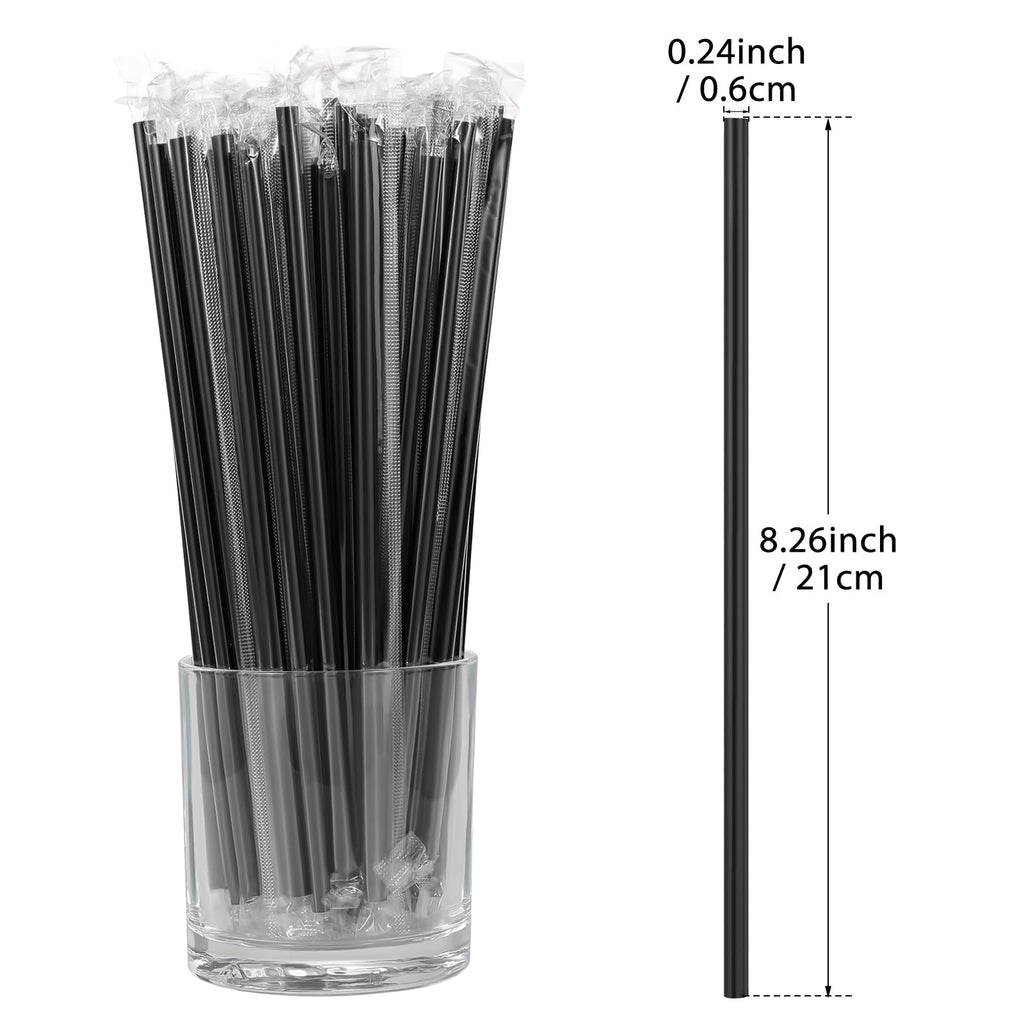 100Pcs Disposable Plastic Straws - Individually Wrapped Black Straws