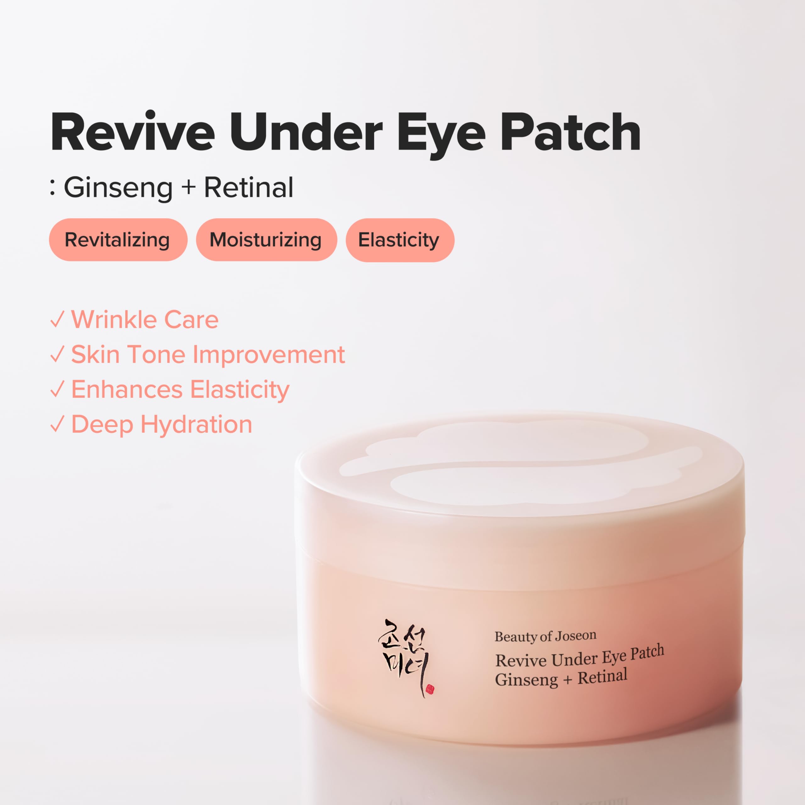 Beauty of Joseon Revive Under Eye Patch with Retinal and Ginseng, for Puffy Eyes, Fine Lines and Wrinkles, Collagen, Peptide, Adenosine and Bakuchiol, for All Skin Types, 60 Sheets, 30 Pairs