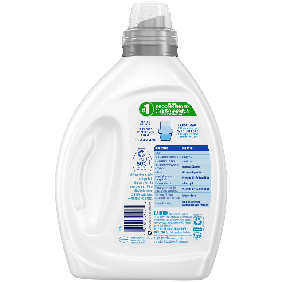 all Liquid Detergent for Sensitive Skin, 50 Oz, 110 Loads, Unscented