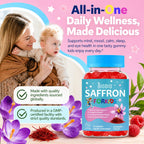 Saffron for Kids, Happy Mood Gummies, Magnesium Glycinate, Omega-3, Holy Basil, L-Theanine, Rosemary, B6, D3 for Calm, Focus, Cognition, Sleep, Sugar Free Saffron Extract Supplement, 90 Gummies