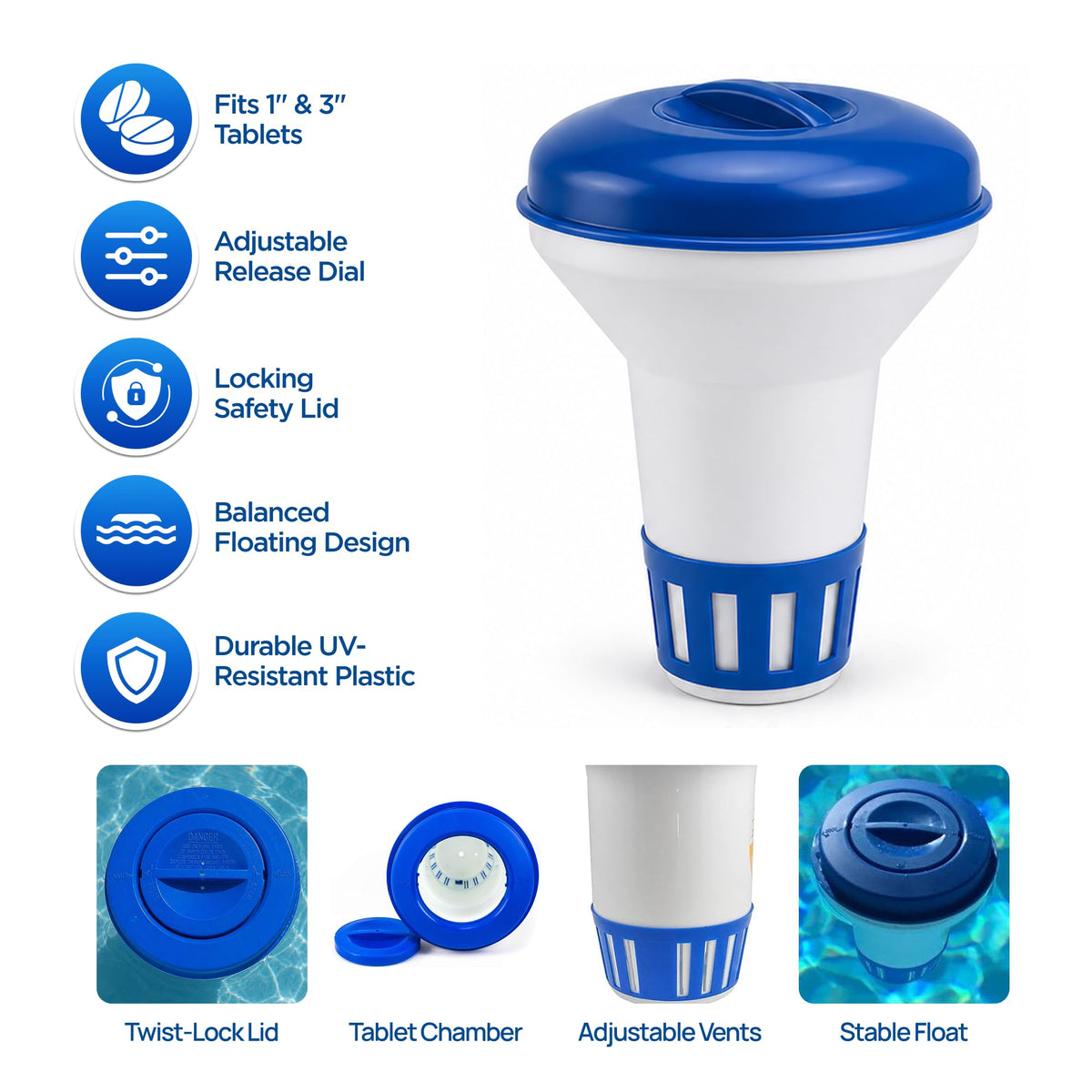 FibroPool Chlorine Floater - Adjustable Release - 12 in - Vinyl