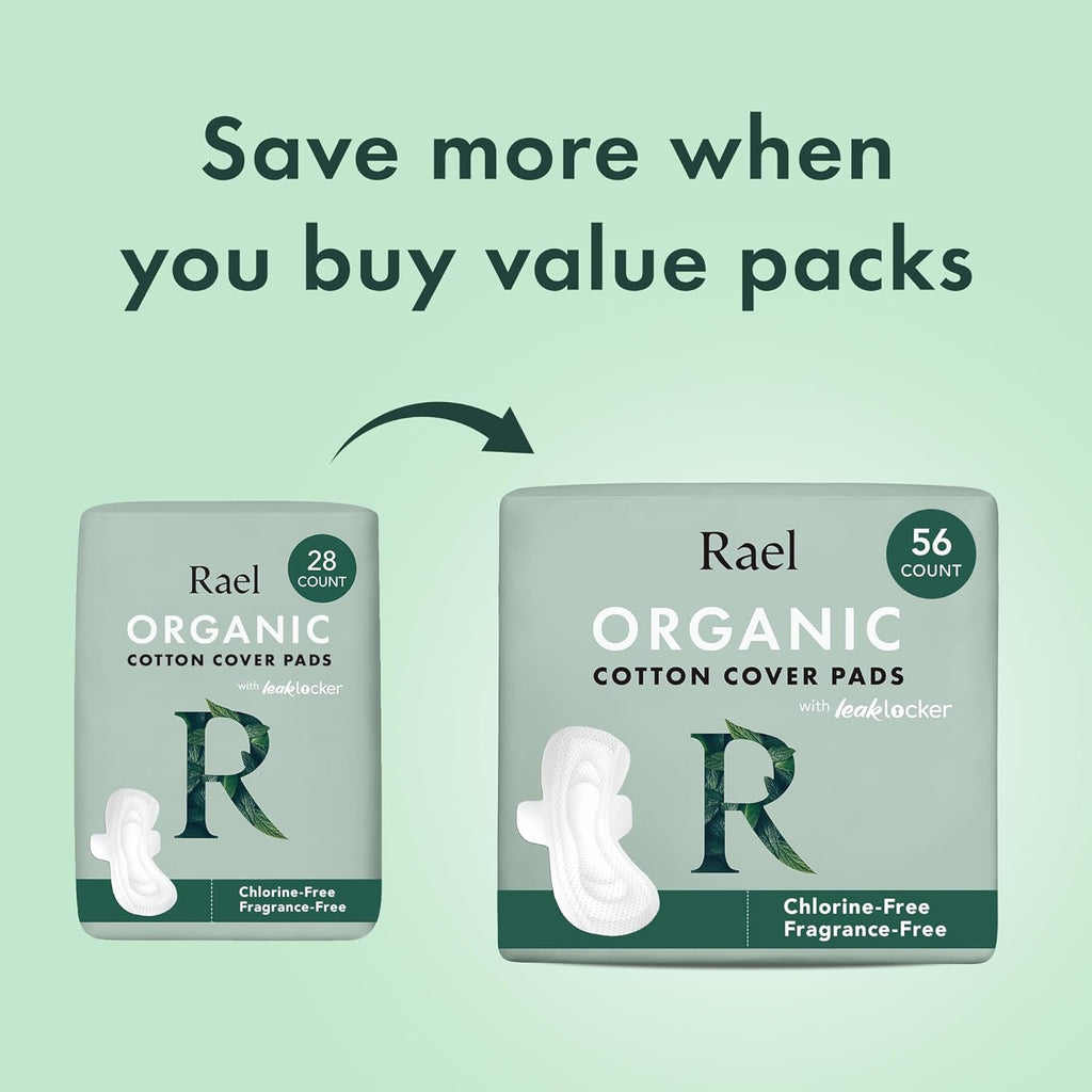 Buy now Rael Pads for Women, Organic Cotton Cover - Period Pads with Wings, Feminine Care, Sanitary Napkins, Heavy Absorbency, Unscented (Large, 24 Count) at indiglob india
