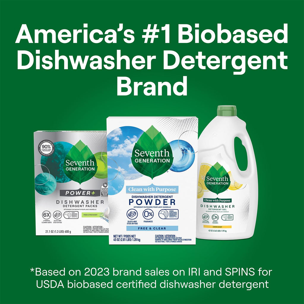 Buy now Seventh Generation Dishwasher Detergent Powder + Rinse Aid, Free & Clear, Biodegradable, Plant-Based & Fragrance-Free, Septic Safe at indiglob india