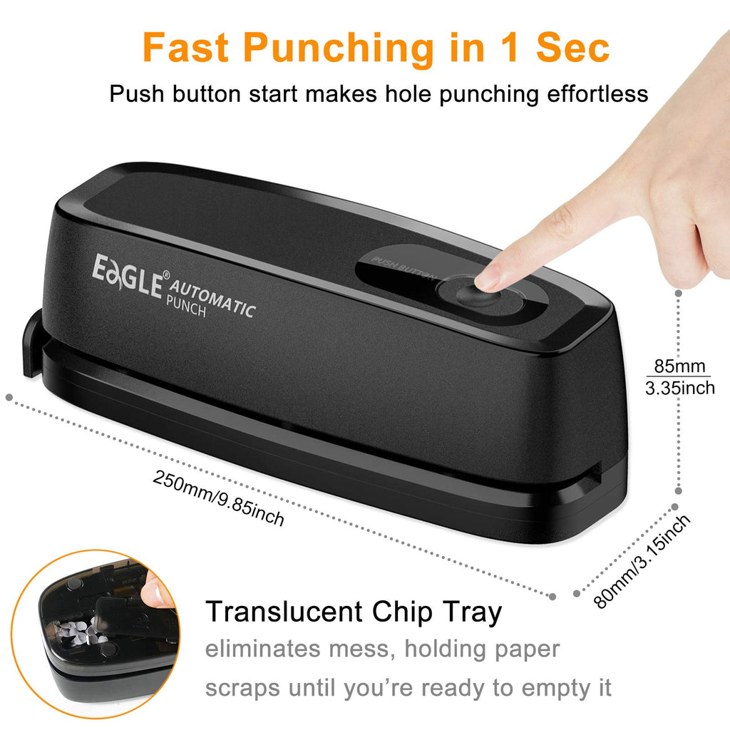 Eagle Electric 3-Hole Punch, 20-Sheet Capacity for 3-Ring Binders, Black