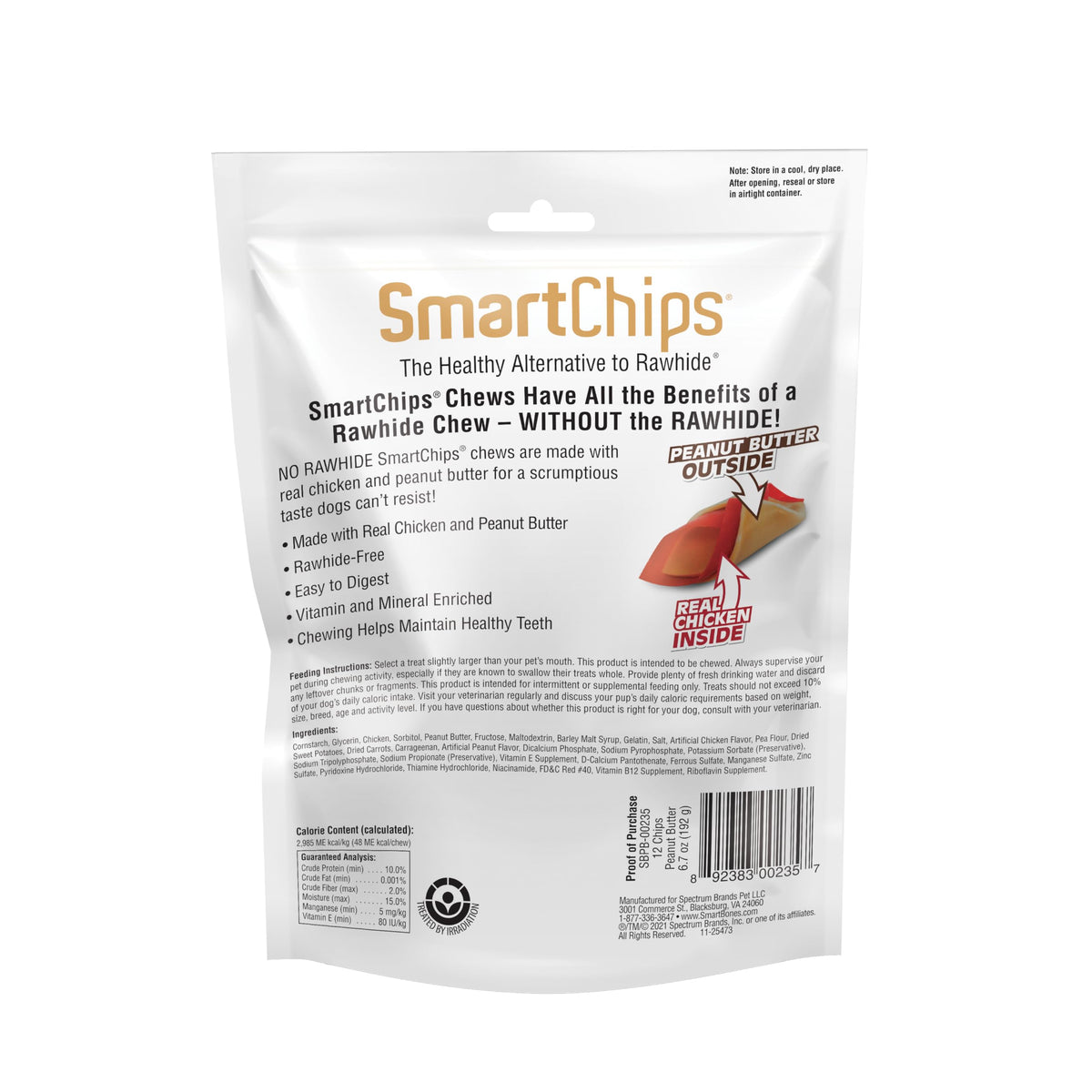 SmartBones SmartChips Rawhide-Free Dog Treat, Real Peanut Butter, 12 Count