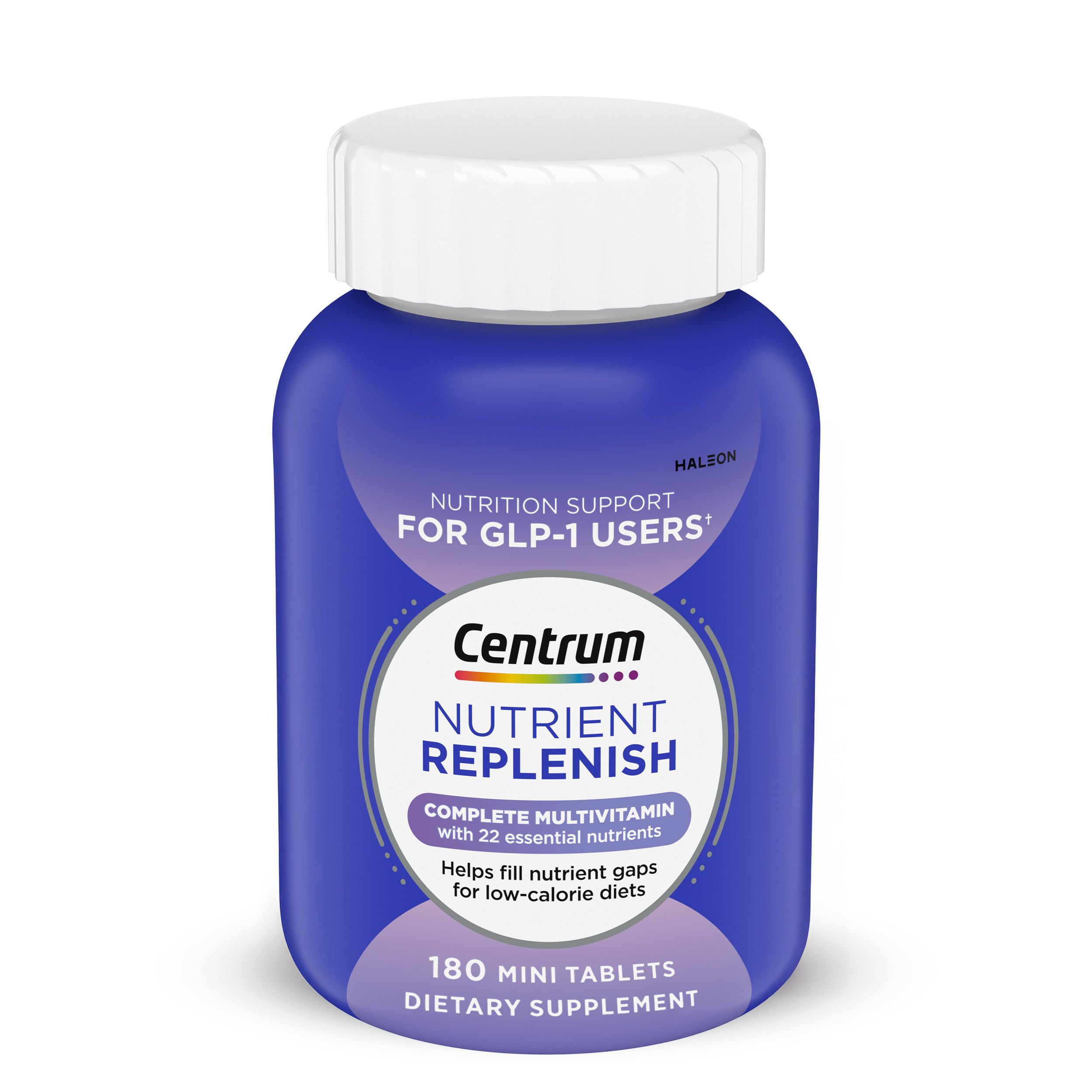 Centrum Nutrient Replenish Complete Multivitamin, 180 Tablets | Contains Vitamin C, Vitamin E and Zinc, Non-GMO Ingredients, Supports Memory and Cognition, GLP-1 Support