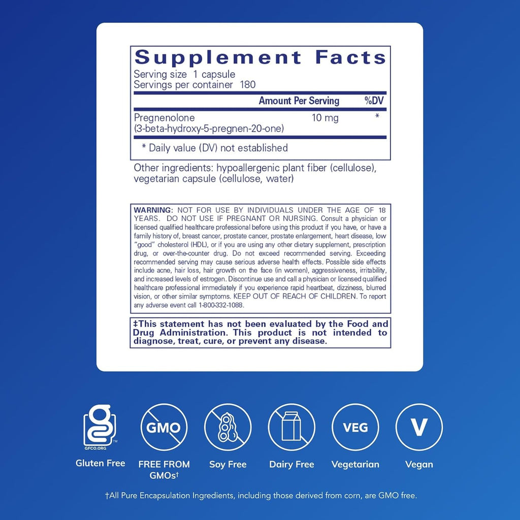 Buy now Pure Encapsulations Pregnenolone 10 mg - Support Memory & Hormone Balance* - Hormone Precursor - Gluten Free & Non-GMO - 180 Capsules at indiglob india