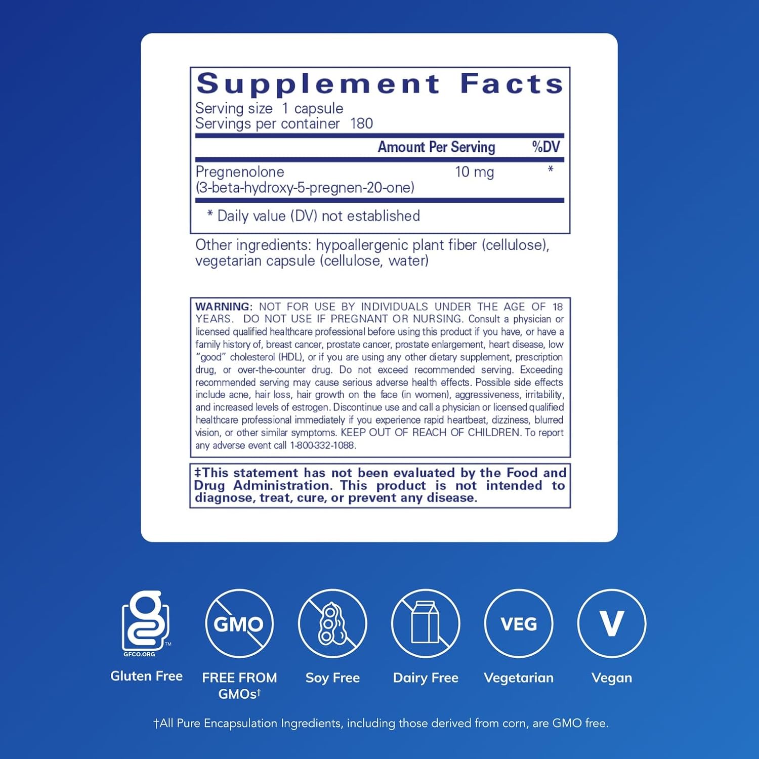 Buy now Pure Encapsulations Pregnenolone 10 mg - Support Memory & Hormone Balance* - Hormone Precursor - Gluten Free & Non-GMO - 180 Capsules at indiglob india