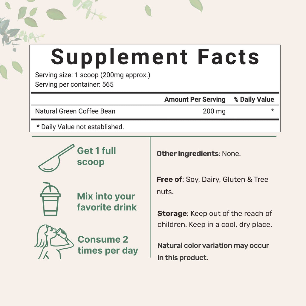 Pure Green Coffee Bean Extract, 4 Ounce | Natural Caffeine, Green Coffee Bean with 50% Chlorogenic Acid | Vegan Friendly, Filler Free
