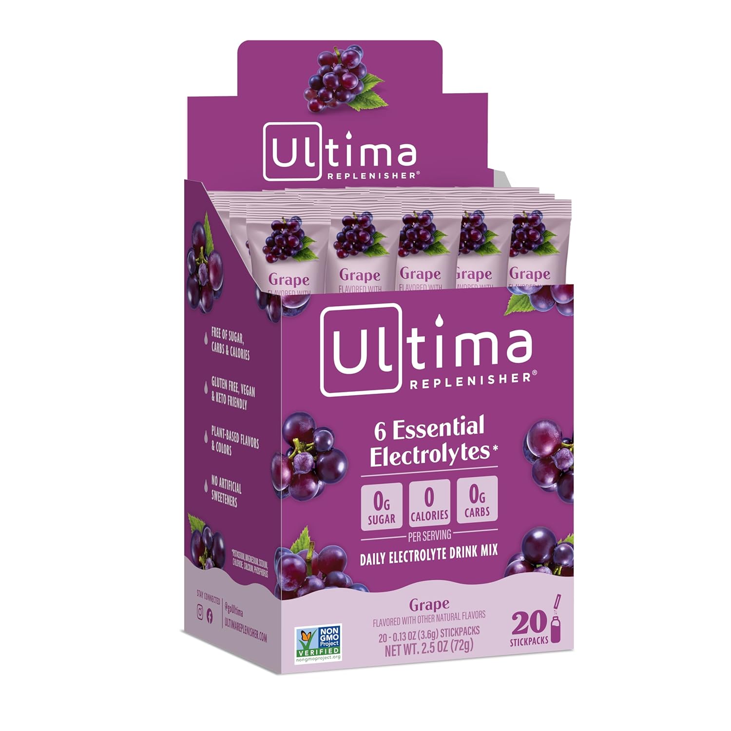 Buy now Ultima Replenisher Hydrating Electrolyte Powder, Grape, 20 Count Box, no Sugar, no Carbs, no Calories, Keto, Gluten-Free, Non-GMO, Vegan at indiglob india