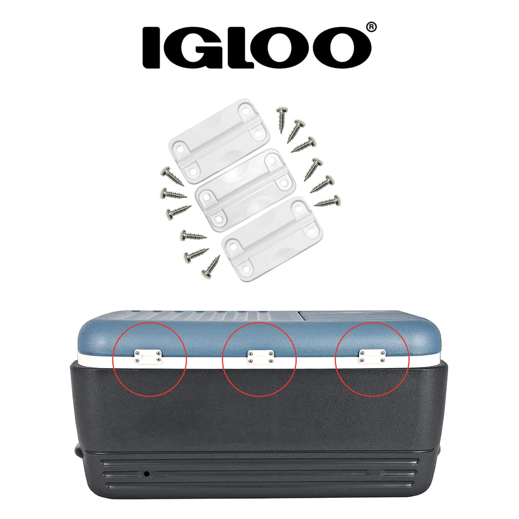Igloo Cooler Plastic Parts Kit - Made in The USA - 2 Latches, 3 Hinges, Latch Post & Screws