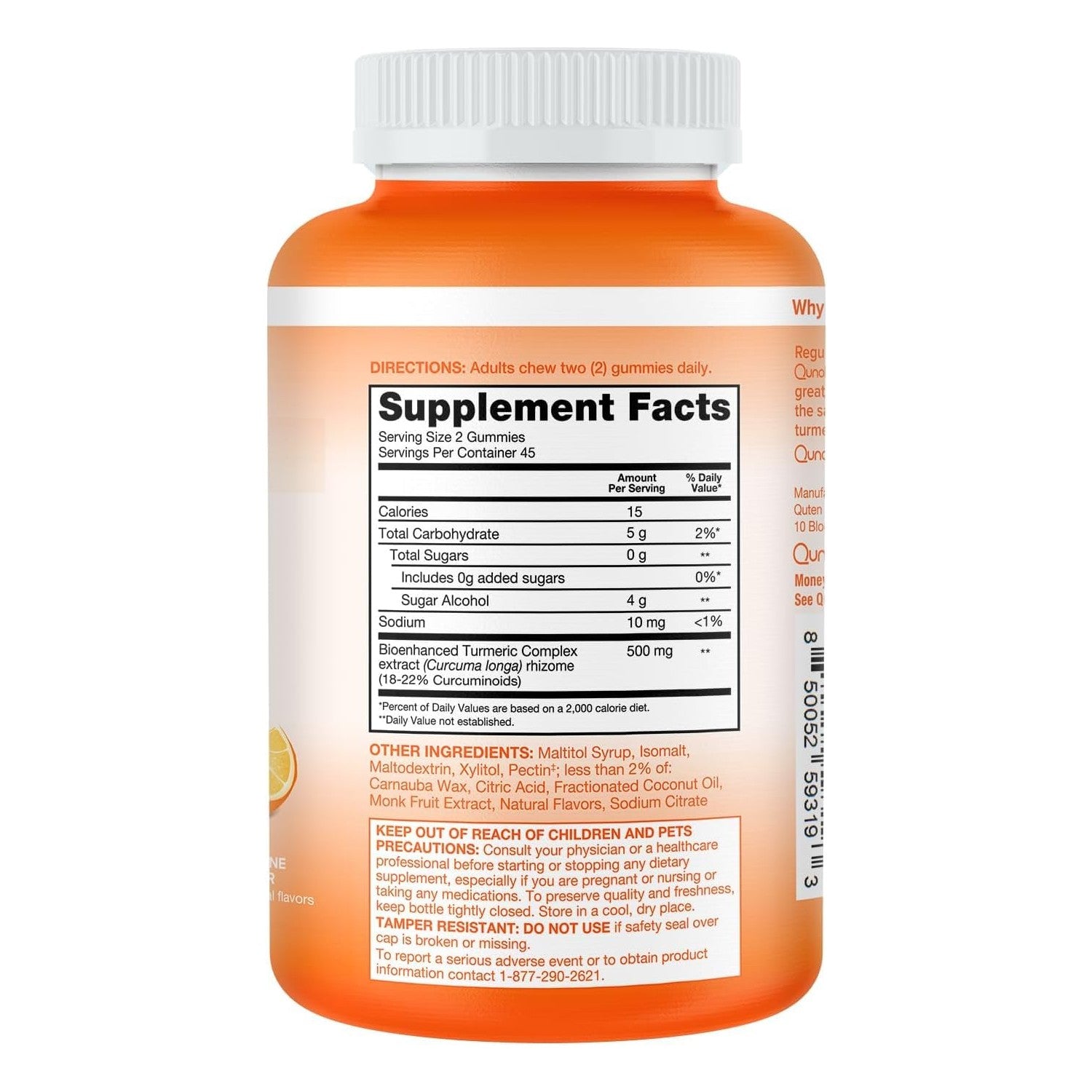 Qunol Zero Sugar Turmeric Gummies 500mg, Ultra High Absorption Gummy, 90 ct | Gluten Free Supplement that Supports Joint Health and a Healthy Inflammation Response, Great Tasting Tangerine Flavor