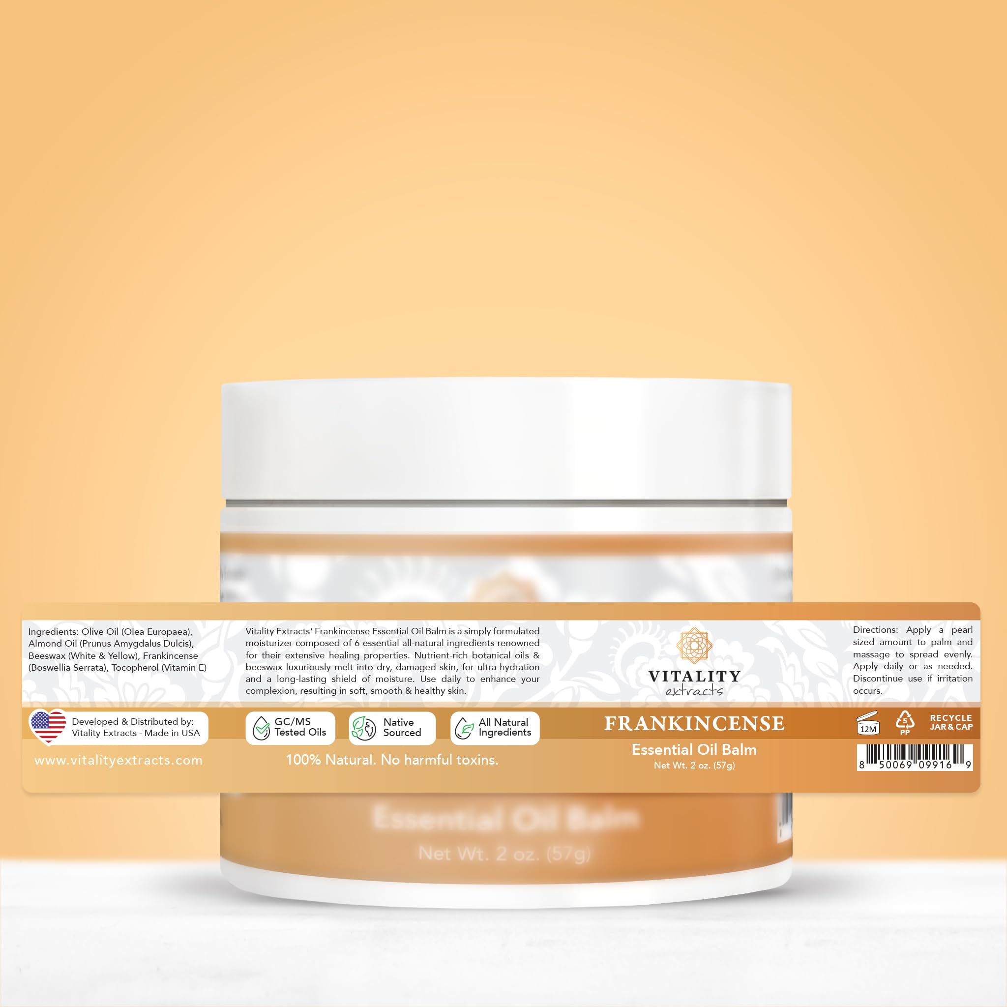 Vitality Extracts Frankincense Essential Oil Balm (2oz) – Boswellia Serrata, Beeswax & Vitamin E, Deep Moisturizing Skin Balm for Dry, Cracked Skin, Soothing & Nourishing for All Skin Types