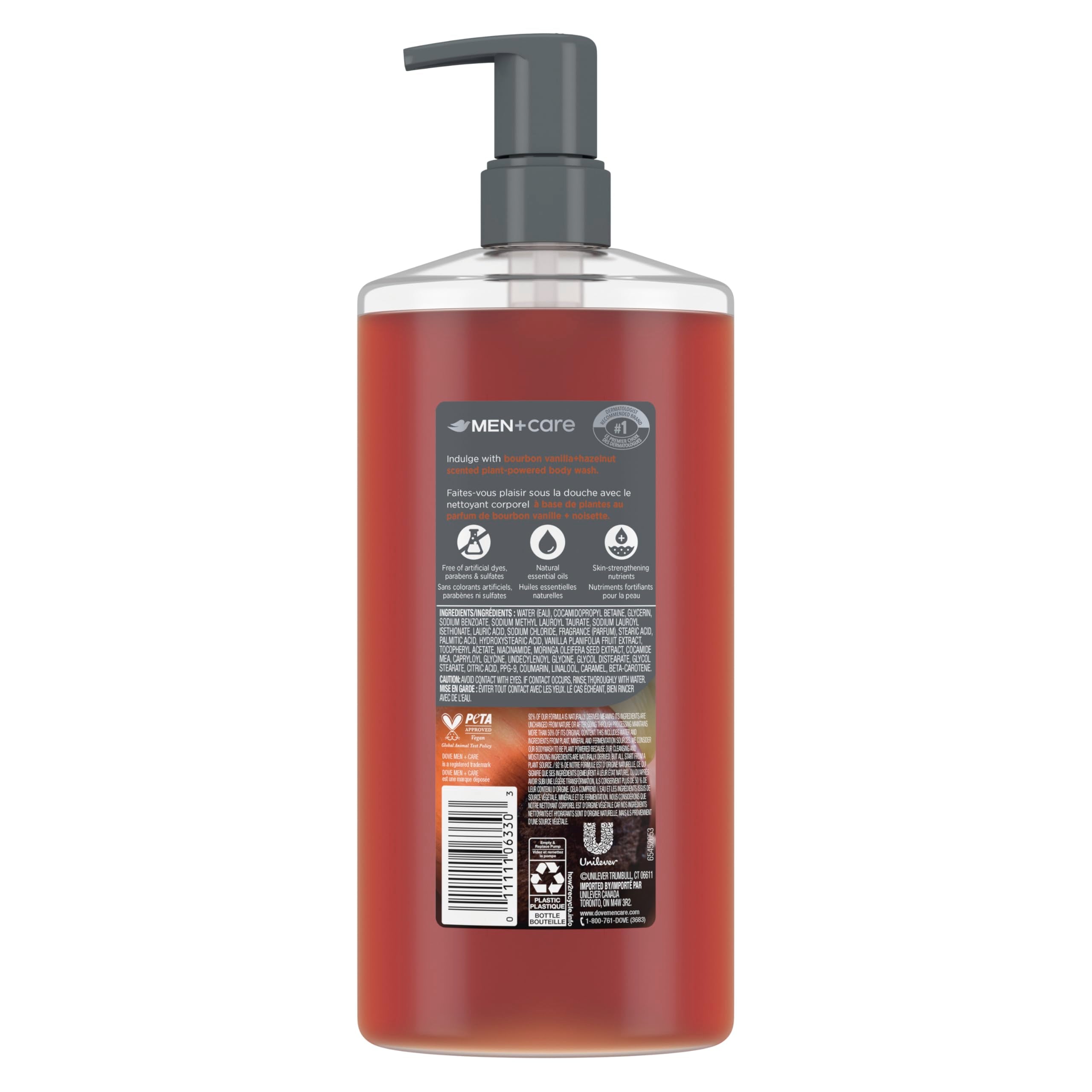 DOVE MEN Moisturizing Body Wash for Men, Bourbon Vanilla + Hazelnut, 26oz