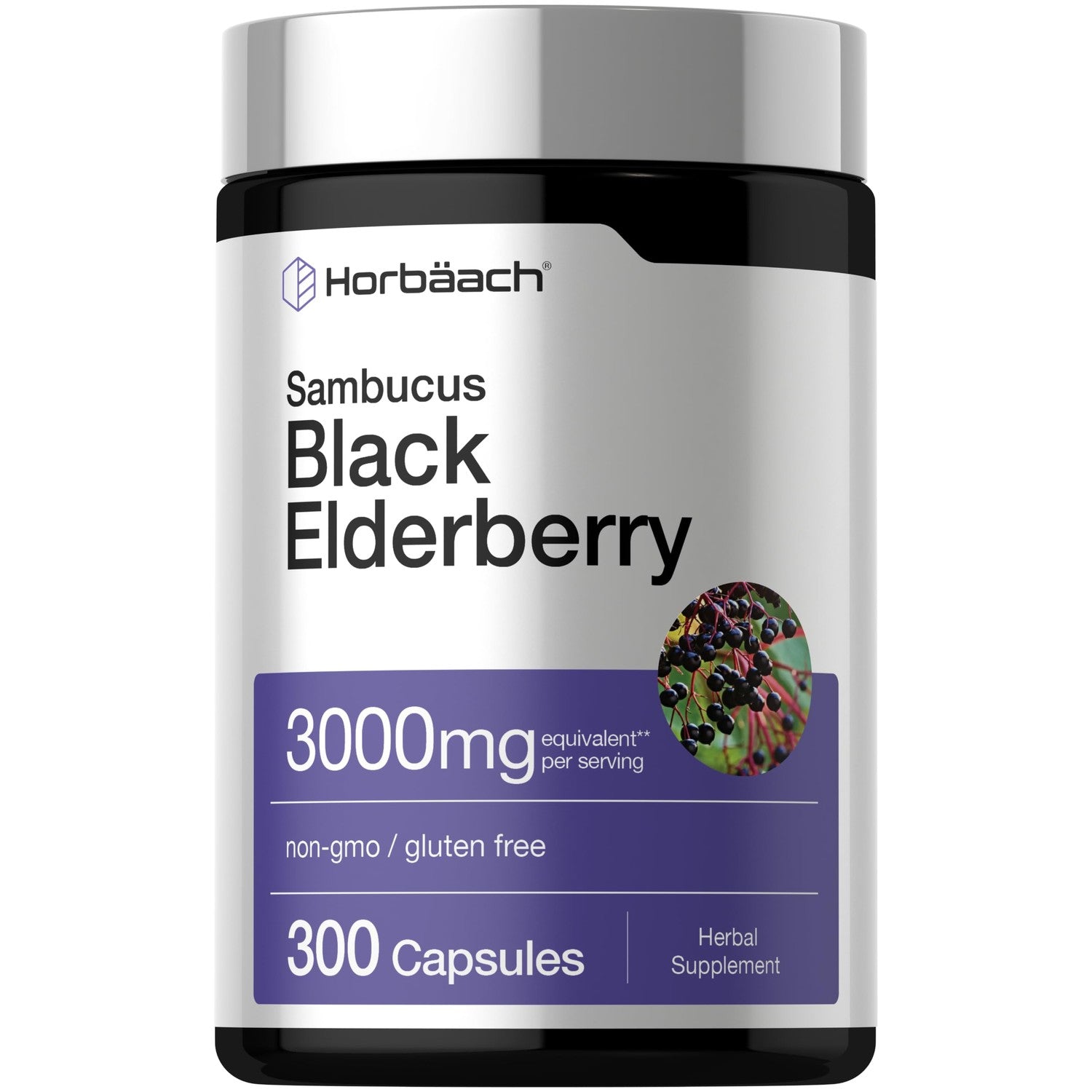 Horbäach Black Elderberry | 300 Capsules | Sambucus Supplement | Non-GMO & Gluten Free