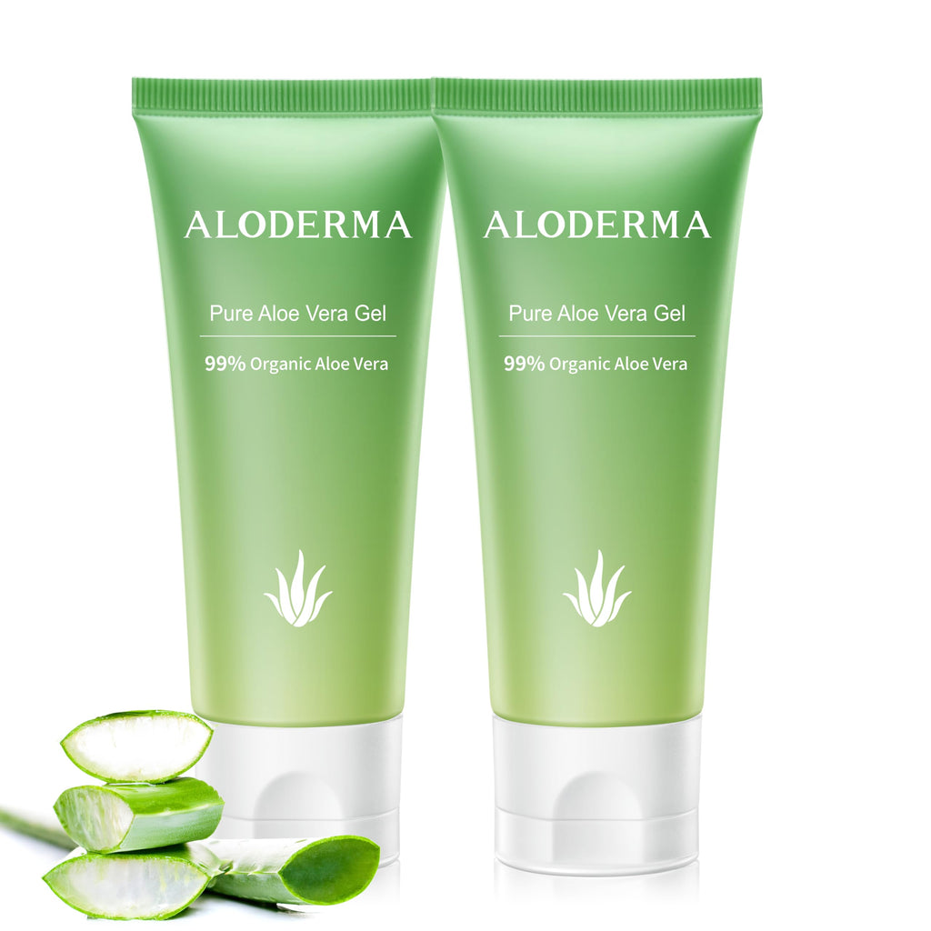 Aloderma Aloe Vera Gel Made within 12 Hours of Harvest with 99% Pure Organic Aloe Vera, Naturally Hydrating for Soothing Skincare, Moisturizing Aloe Gel for Skin, Face, Sensitive Skin - 4oz - 2ct