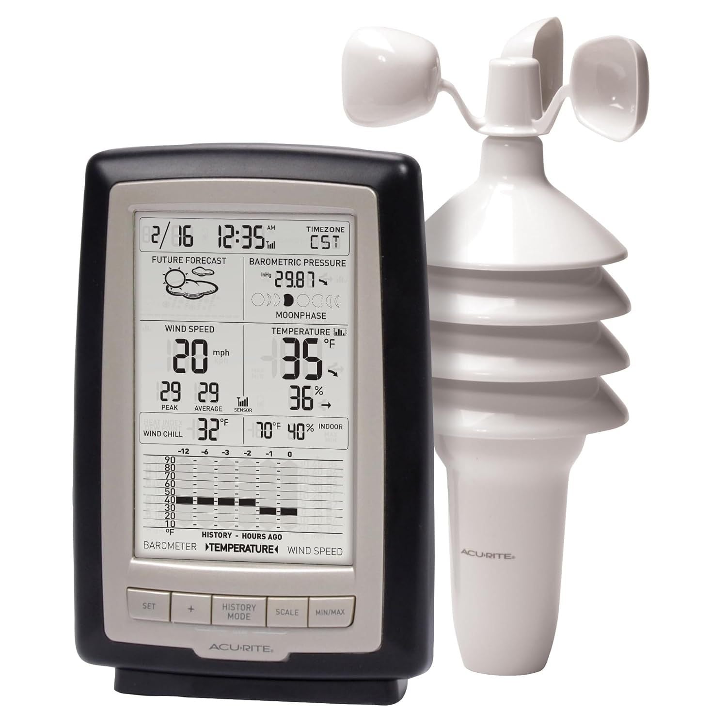 Buy now AcuRite 00634A3 Wireless Weather Station with Wind Sensor, Black Black with Silver Faceplate at indiglob india