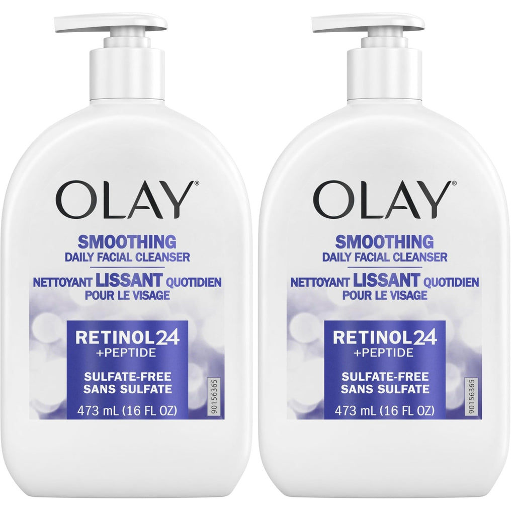 Olay Face Wash Daily Facial Cleanser with Retinol, Peptides and Glycerin, Smoothing and Hydrating Anti Aging Face Wash, Sulfate Free Cream Cleanser for Mature Skin, Daily Use, 16 Oz