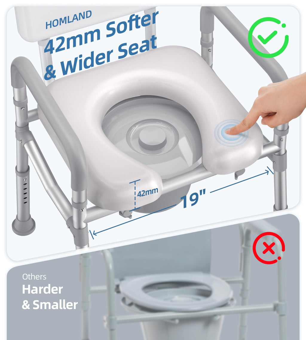 HOMLAND Bedside Commode Toilet, Padded Seat & Backrest, Enhanced Crossbar