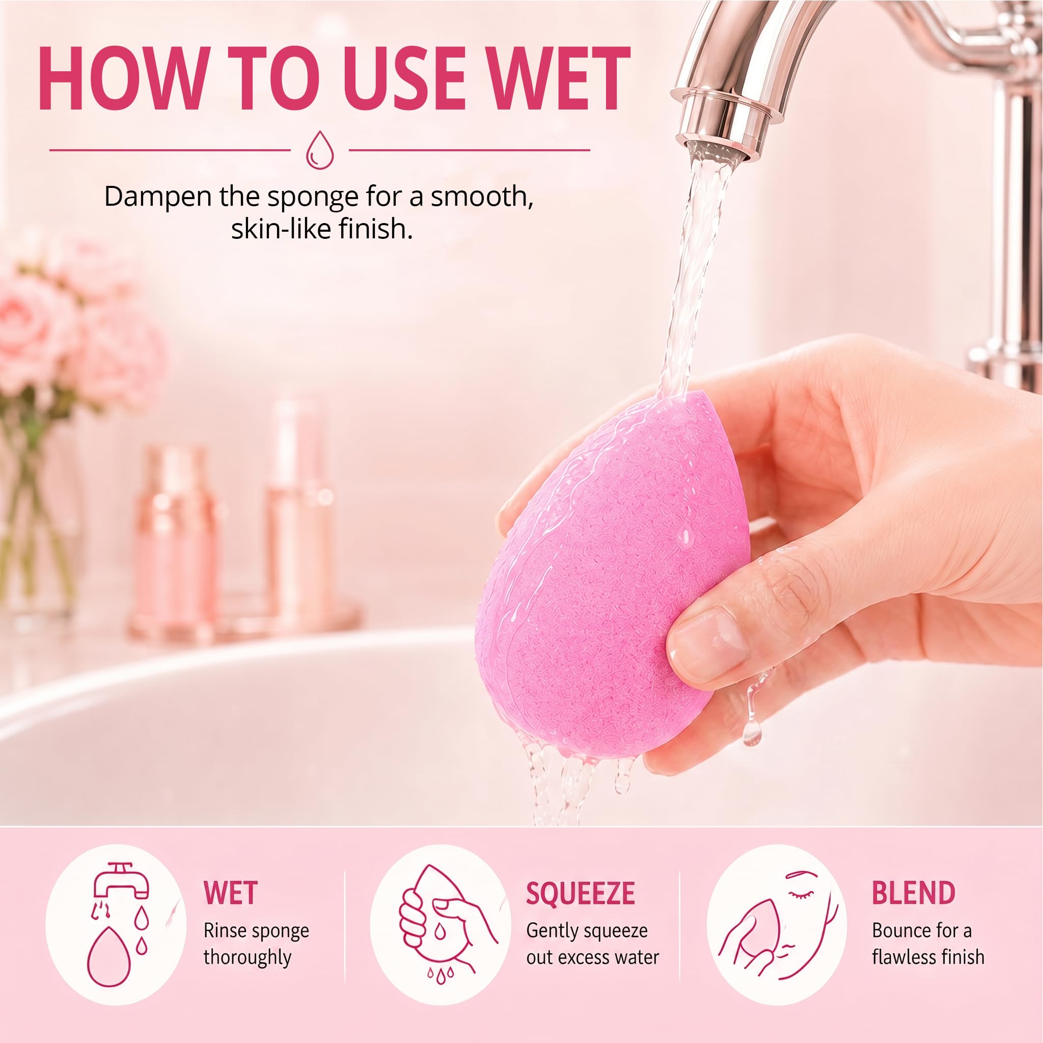 BEAKEY Makeup Sponge Set of 6, Super Soft Beauty Sponges for Foundation | for Liquid, Cream & Powder Application, Pink Blender for Flawless Blending, 0 Latex Vegan & Cruelty-Free, Reusable