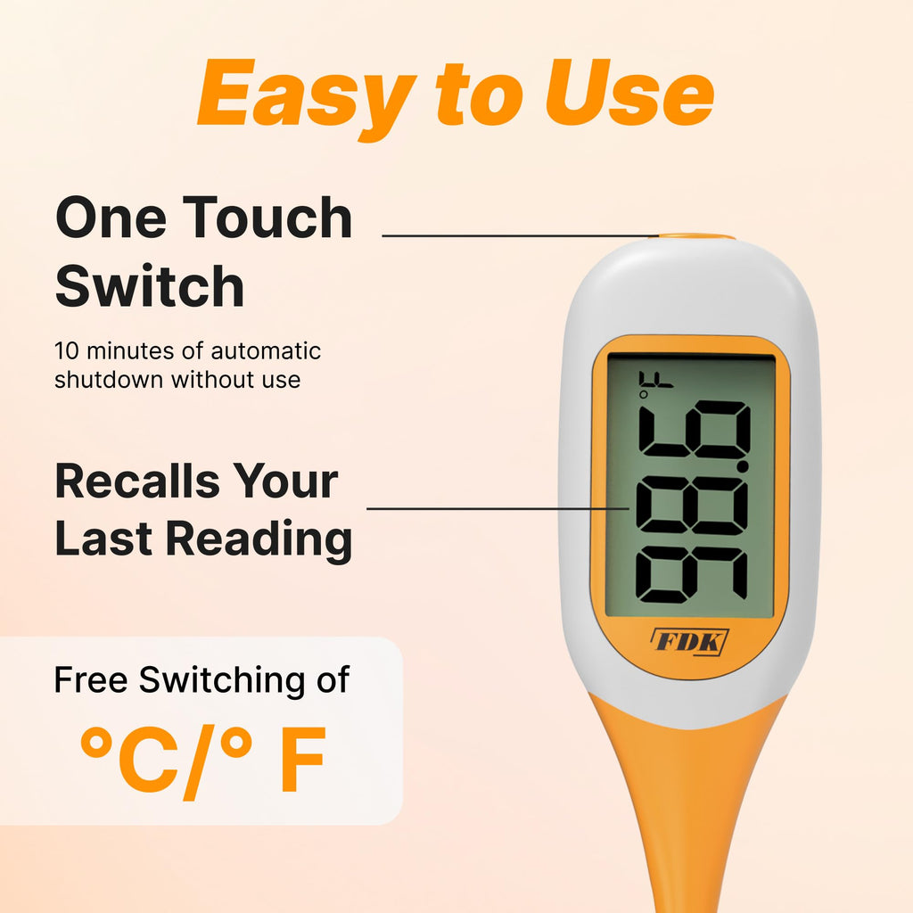 FDK 8-Second Dog & Cat Thermometer, Fast Digital Pet Rectal Thermometer with Large Backlight Screen, Fever Alarm Flexible Comfortable Soft Tip, Waterproof Veterinary Supply for Animals °C/°F