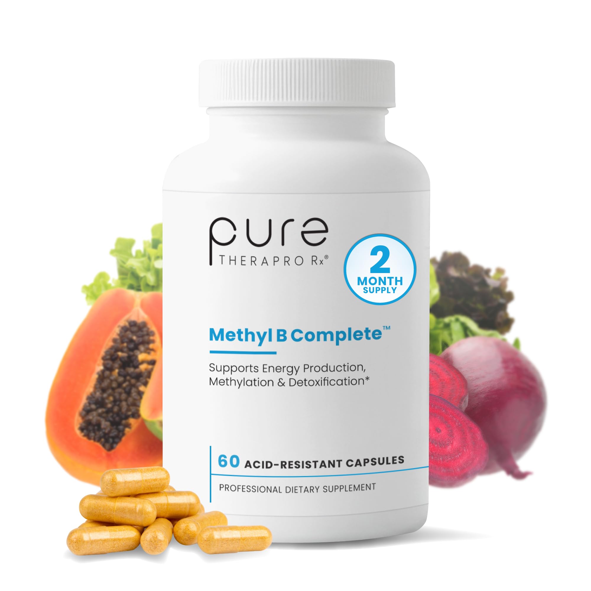 Pure Therapro Rx Methyl B Complete, Vitamin B Complex, 120 Capsules | Includes Folate & B12, Vitamin B6, Riboflavin & TMG, For Men & Women, Made in USA, 120 Servings