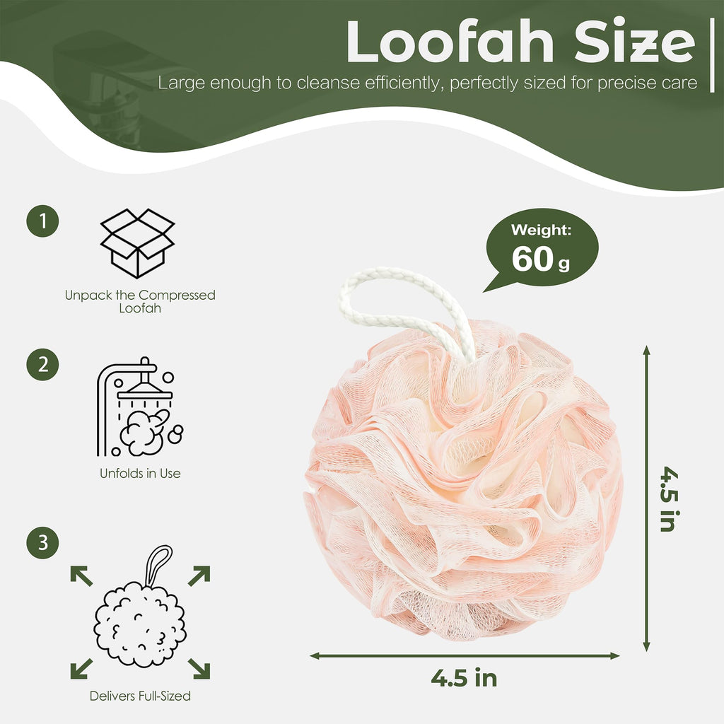 Yolaist Loofah Sponge 4 Pack, Exfoliating Body Scrubber for Shower, Soft Bath Sponges with Hanging Loop, 60G Gentle Loofah for Women Men (Pastel Colors)