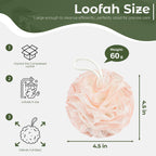 Yolaist Loofah Sponge 4 Pack, Exfoliating Body Scrubber for Shower, Soft Bath Sponges with Hanging Loop, 60G Gentle Loofah for Women Men (Pastel Colors)
