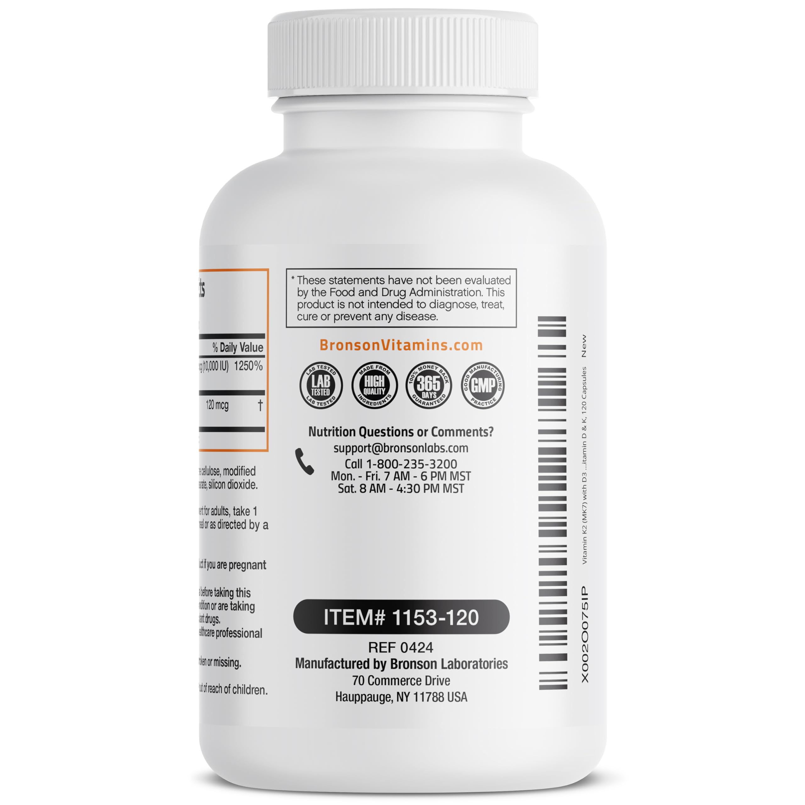 Bronson Vitamin K2 D3 (MK7) Extra Strength D3 & K2 Complex, 120 Capsules | Bone, Immune & Heart Health Support, Gluten Free, Soy Free, Non-GMO, Vitamin D3 10,000IU (250 mcg) & 120 mcg K2 MK-7