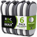 R&C Scrub Max Sponges Kitchen Dish Dual-Sided Sponge for Washing Dishes Cleaning Kitchen, All-Purpose (6 Pack,Large) Non Scratch, Rough Scrubbers Side for Non-Stick Cookware, Soft Microfiber Scrub