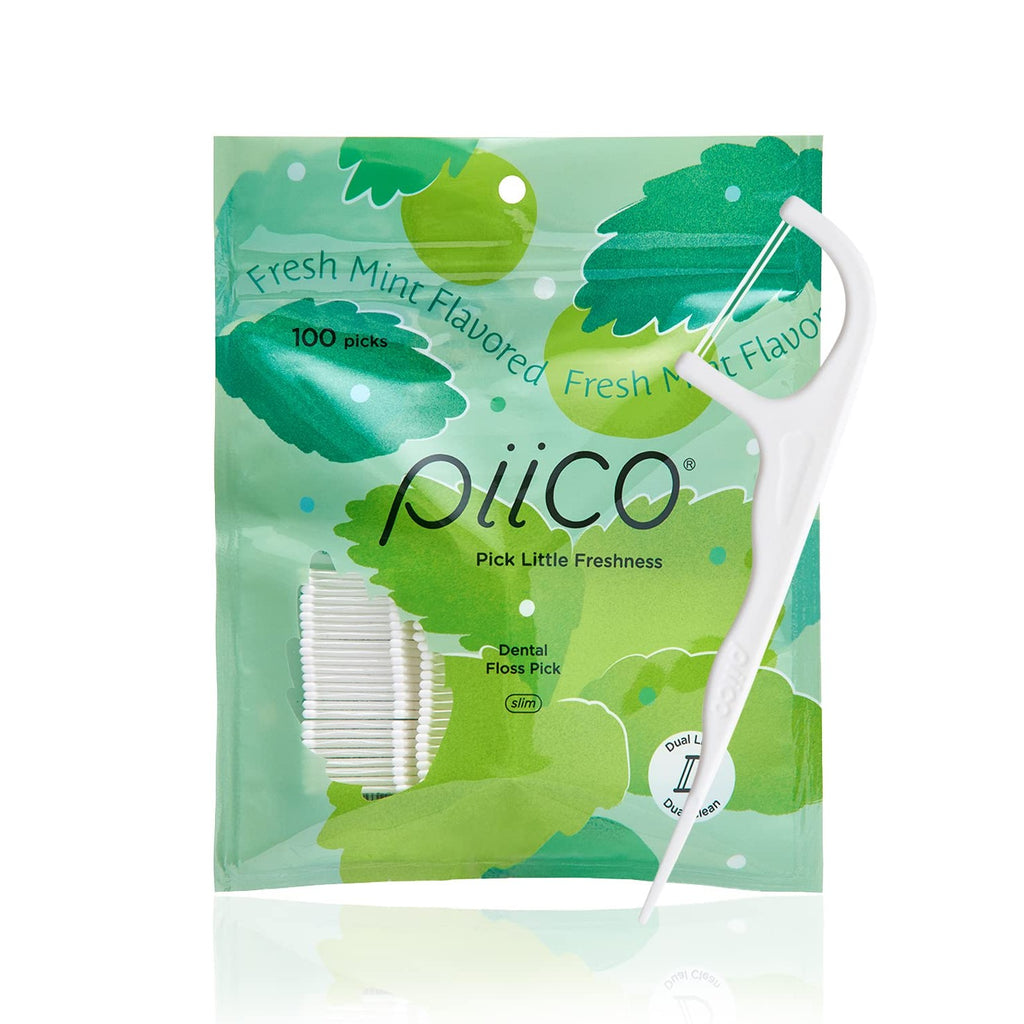 Piico Xylitol Floss Picks, 100 Count - Unbreakable, Shred-Resistant, Resealable, Unique Flavored Dental Flossers for Adults, Portable
