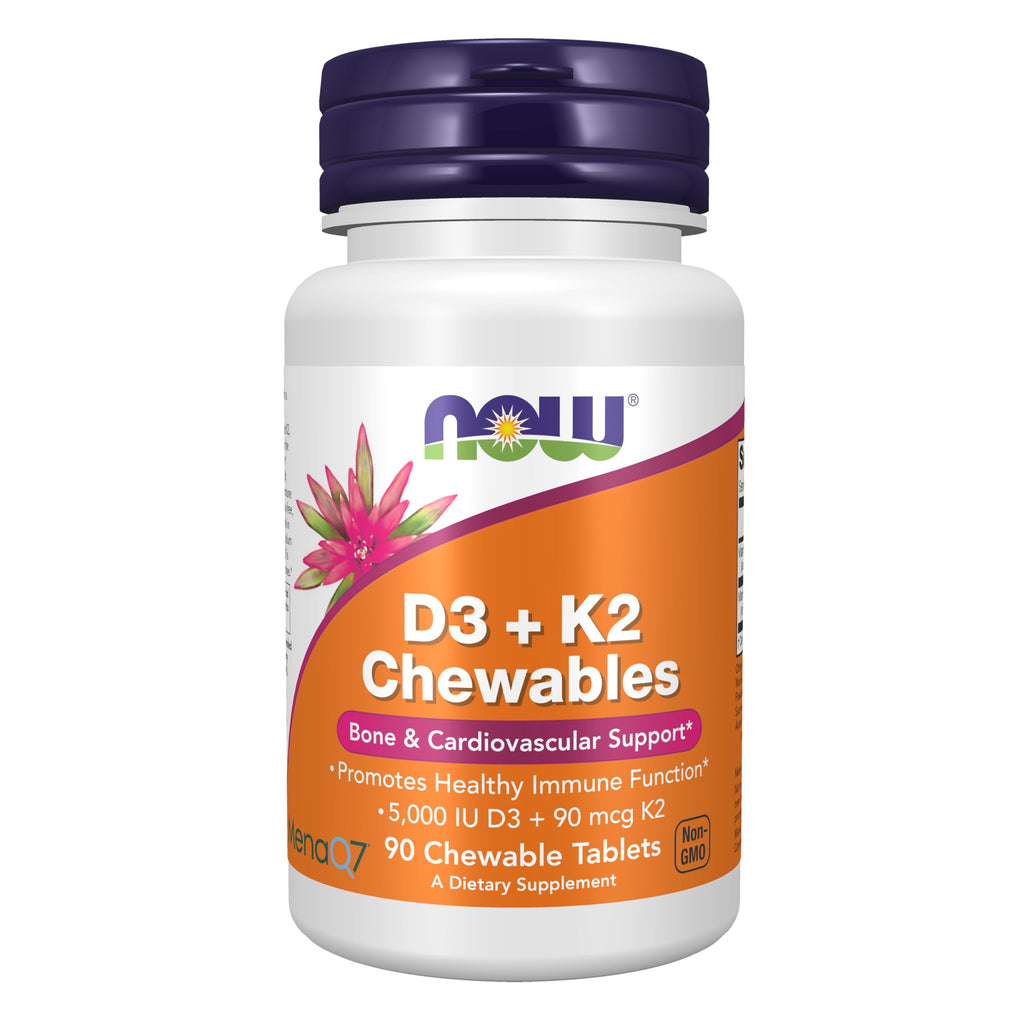 Buy now Now Supplements, Vitamin D3 & K2, 5,000 IU/90 mcg, Plus Cardiovascular Support*, Supports Bone Health*, 90 Chewable Tablets at indiglob india