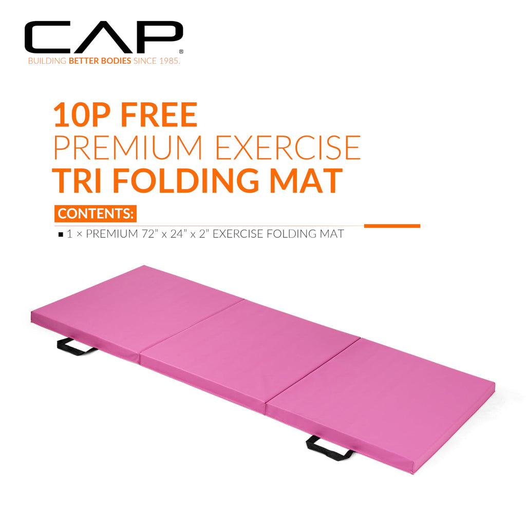 CAP Barbell Folding Exercise Mat – Durable, Anti-Tear, Thick Padding for Fitness, Aerobics, Gymnastics & Home Workouts. 72"L x 24"W x 2"Thick. PINK