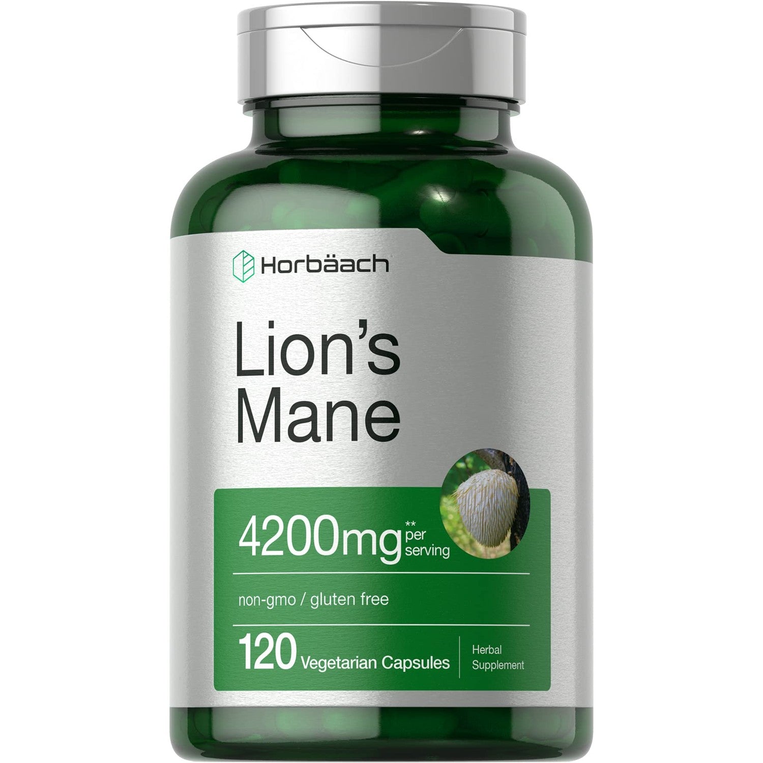 Horbäach Lions Mane Mushroom Extract | 120 Capsules | Vegetarian, Non-GMO, Gluten Free Supplement