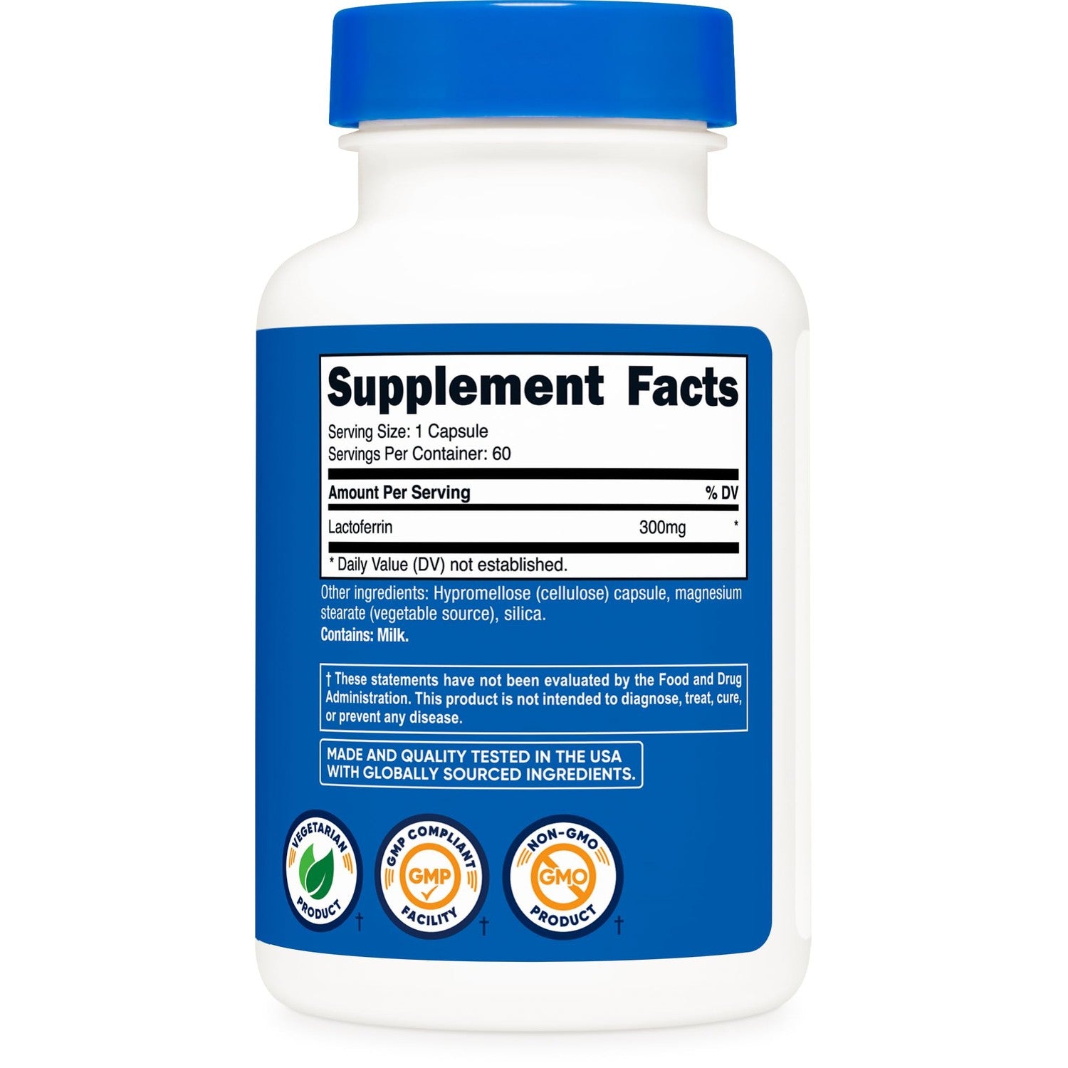 Nutricost Lactoferrin Capsules (60 Capsules, 300mg) 60 Servings, GMO-Free | Third-Party Tested, Gluten-Free, Vegetarian, GMP Compliant