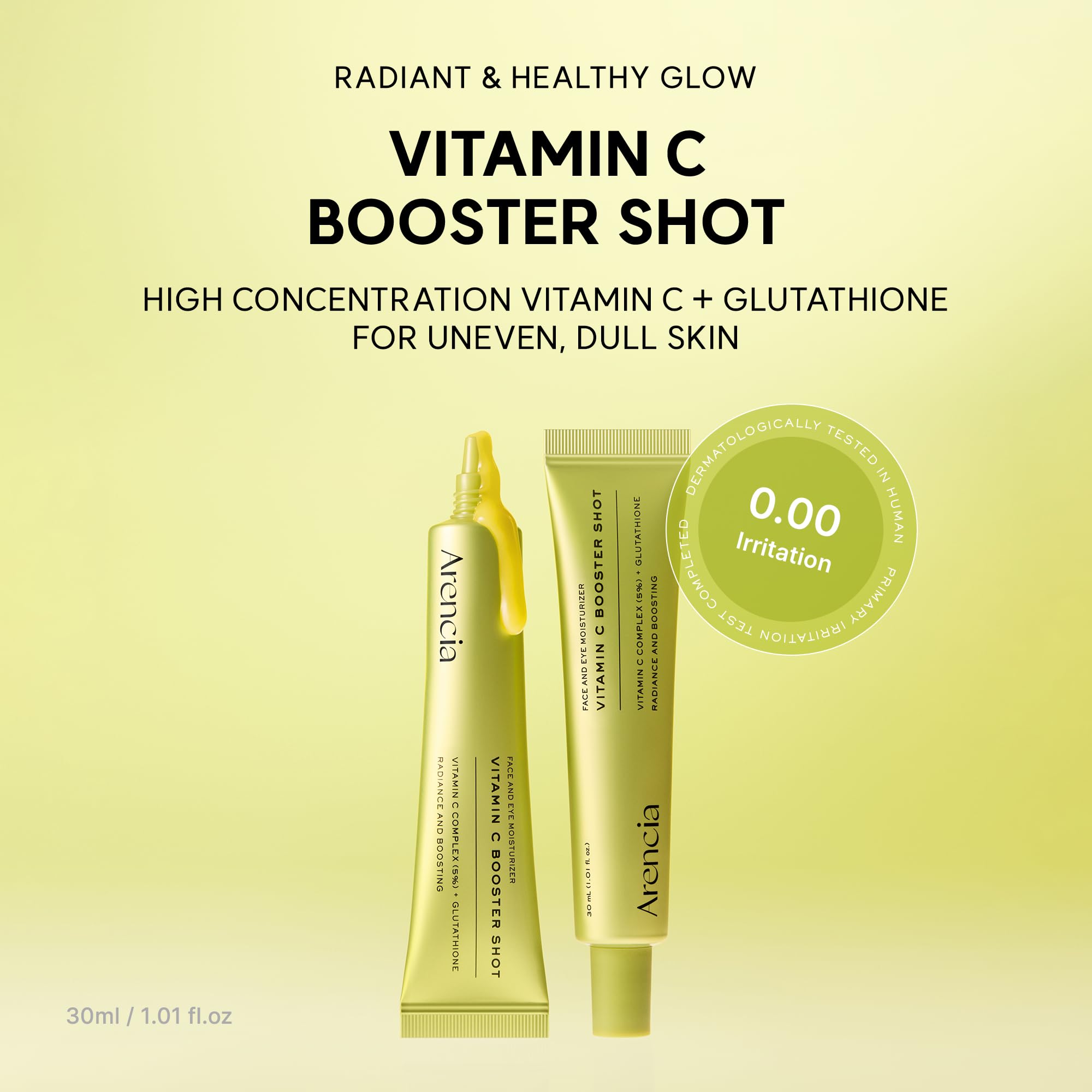Arencia Vitamin C Booster Shot Serum with Glutathione, Niacinamide and Vitamin E for Dark Spot Care, Fine Lines & Wrinkles, Glass Skin, Korean Skincare 30ml/1.01 fl.oz