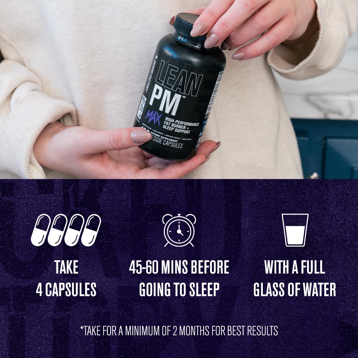 Jacked Factory Lean PM Max - High-Performance Weight Loss, Sleep Support, Fat Burner, & Appetite Suppressant for Men and Women w/Melatonin, Magnesium, Carnipure, & Ashwagandha - 120 Diet Pills