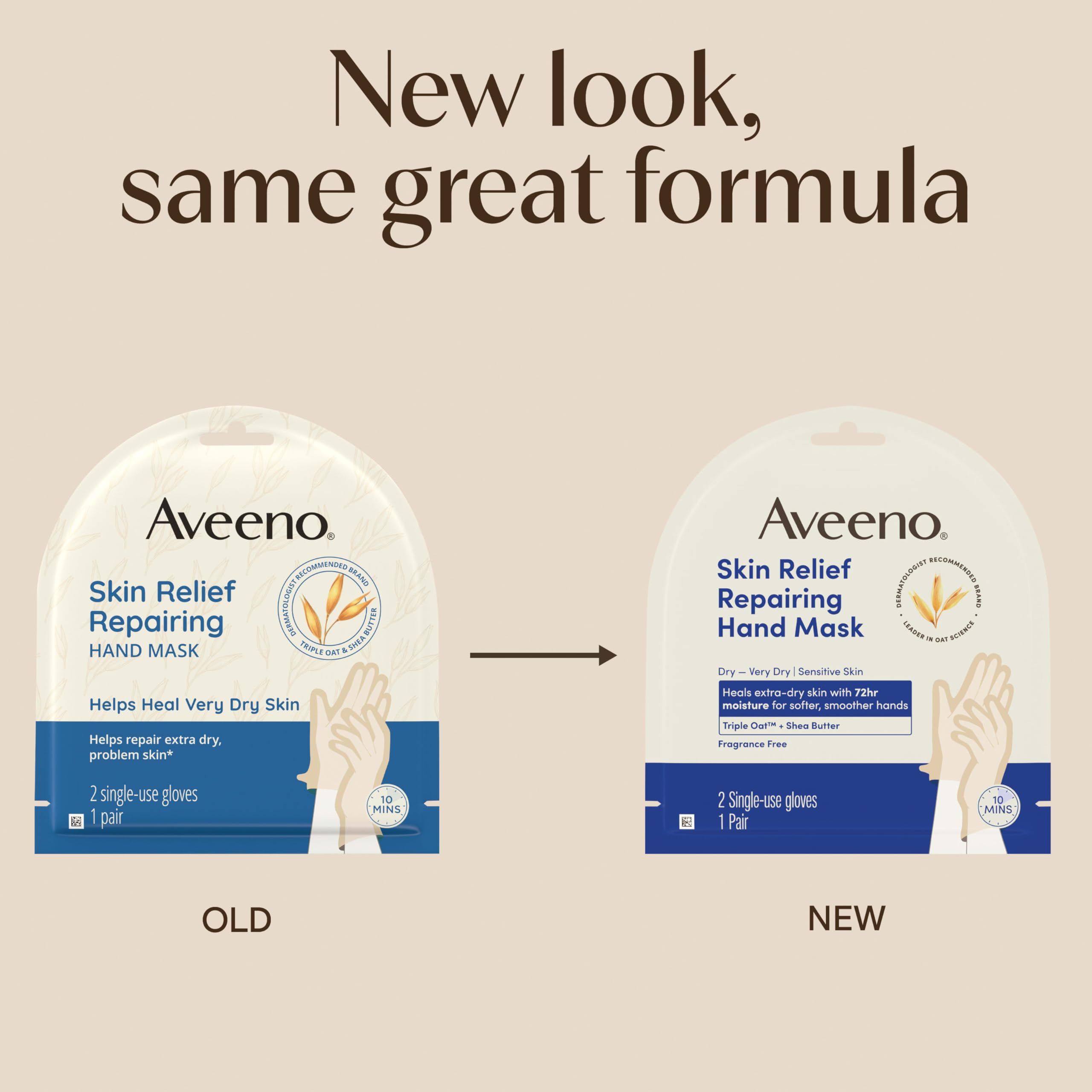 Aveeno Skin Relief Repairing Hand Mask, Fragrance-Free, 1 Pair | Moisturizing Gloves, For Very Dry Skin, Triple Oat & Shea Butter, Suitable for Sensitive Skin, Single-Use Gloves