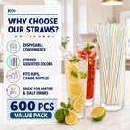[600 Pack] 8" Flexible Plastic Straws, Bendable Disposable Drinking Straws