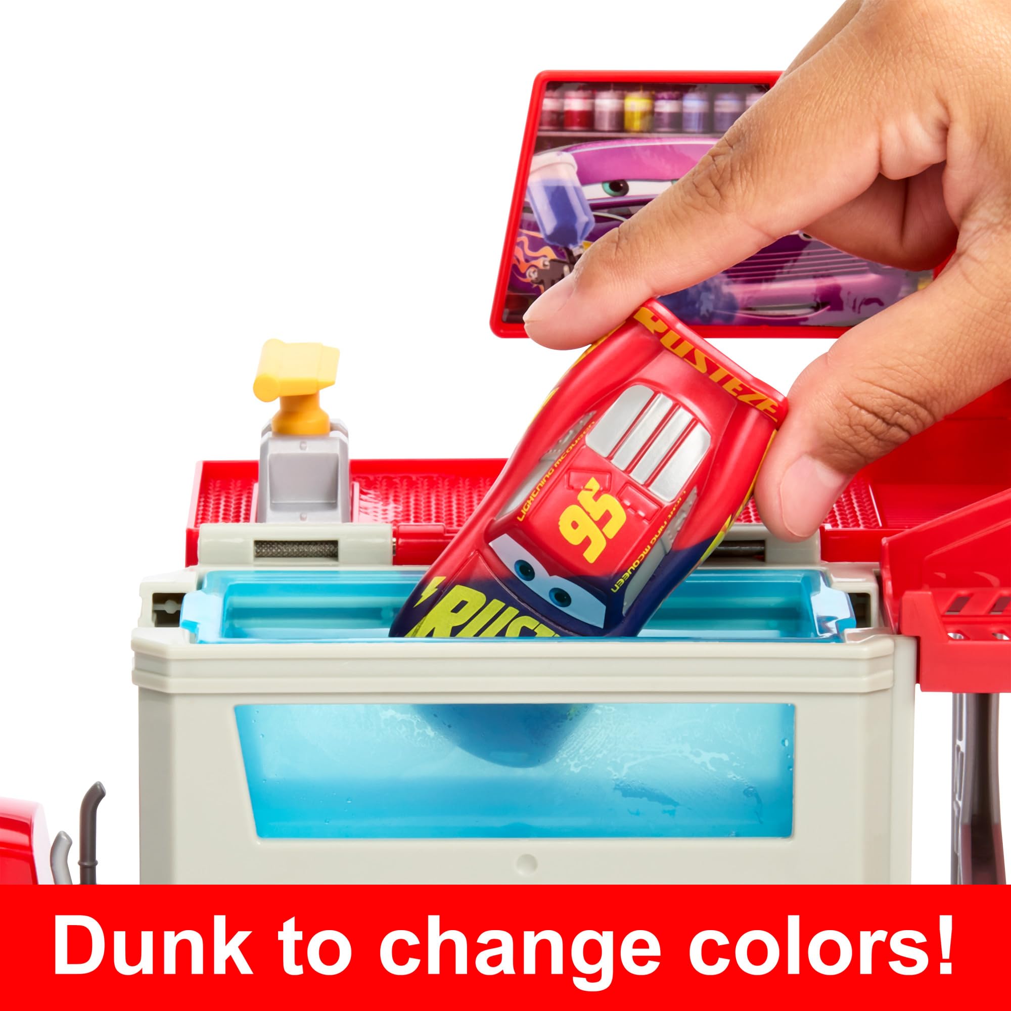 Buy now Mattel Disney and Pixar Cars Transforming Truck & Toy Car Playset, Color Changers Paint Shop Mack with Detachable Cab, Color Change Lightning McQueen & Accessories at indiglob india