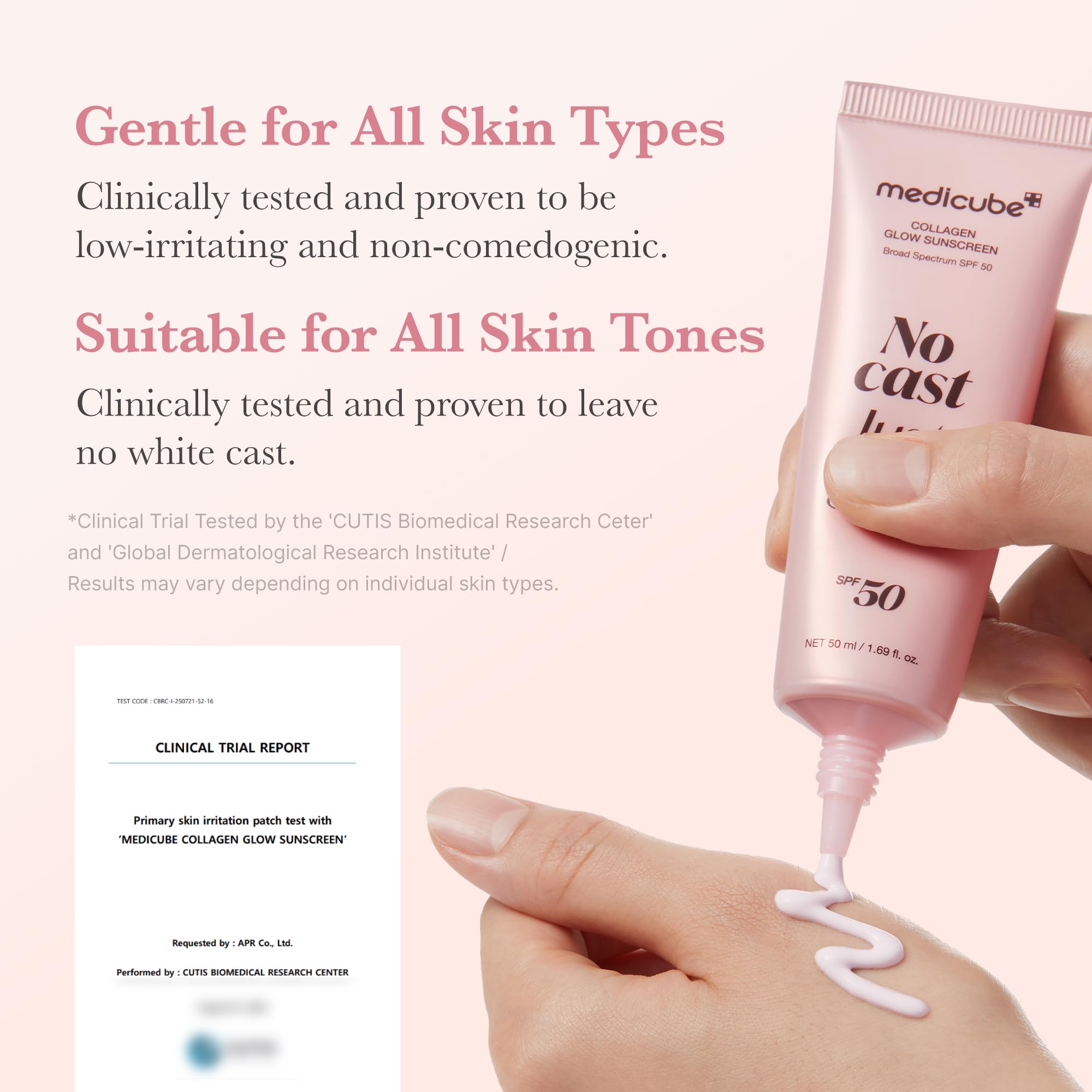 medicube Sunscreen No Cast Just Glow Collagen, SPF 50 | SPF 50 Hydrating Face Sunscreen - Lightweight & Non-Sticky Formula, Peptide & Cica for Soothing & Glow, Korean Skincare