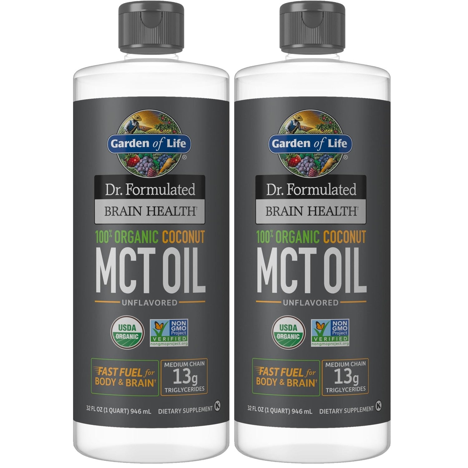 Garden of Life Dr. Formulated Brain Health 100% Organic Coconut MCT Oil 16 fl oz Unflavored, 13g MCTs, Body & Brain Fuel, Certified Non-GMO Vegan & Gluten Free, Hexane-Free
