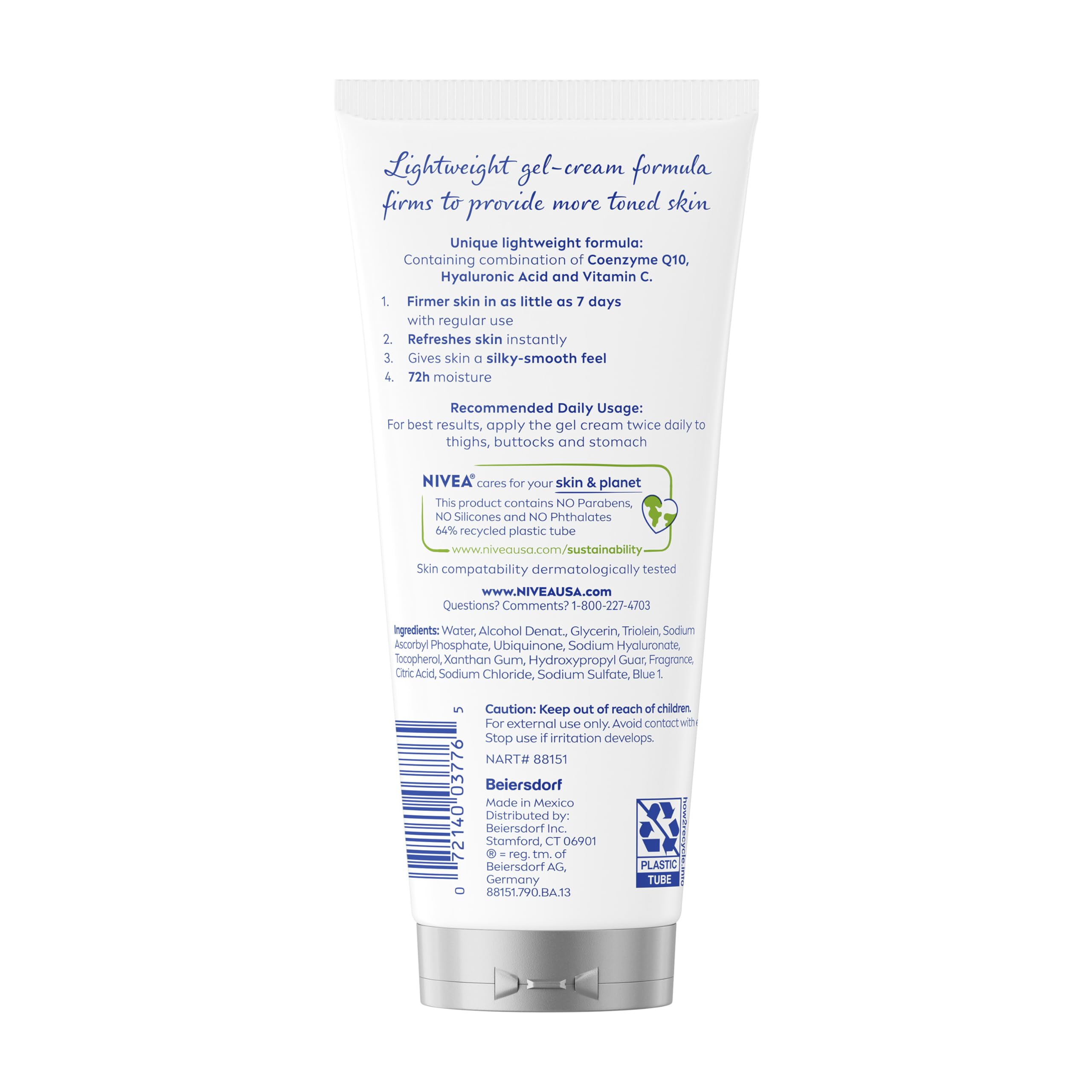 NIVEA Skin Firming & Toning Body Gel Cream with Q10, Hyaluronic Acid and Vitamin C, Clinically Tested Skin Firming & Toning Cream, 72-Hour Moisture, 6.7 Oz Tube