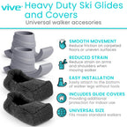 Vive Walker Ski Glides and Covers (4 Pack) - Skid Caps, Senior Accessories