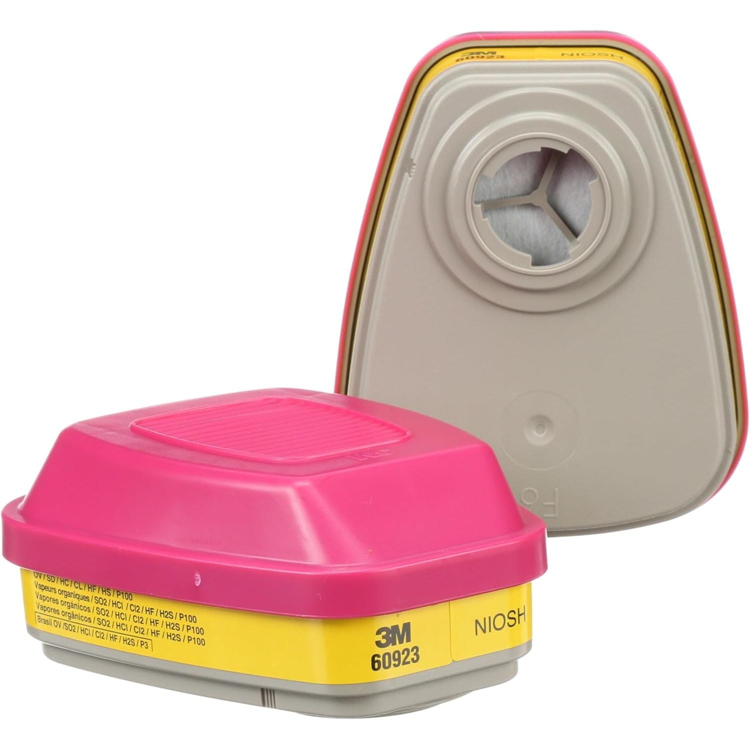 Buy now 3M P100 Respirator Cartridge/Filter 60923, 1 Pair, NIOSH Approved, Helps Protect Against Organic Vapors, Acid Gases, and Particulates, Magenta, Yellow 60923 at indiglob india
