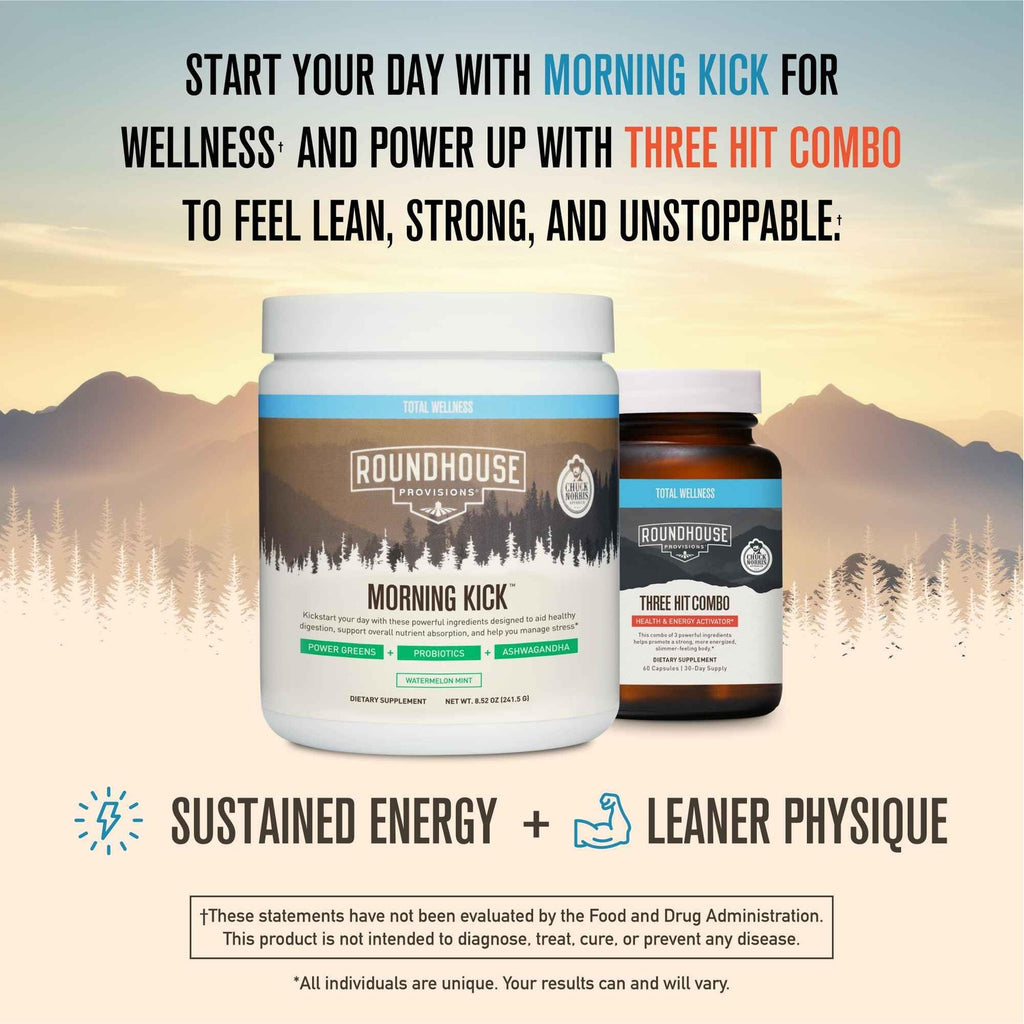 ROUNDHOUSE PROVISION Morning Kick Greens Powder, Watermelon Mint, 3 Pack | Greens Superfood Powder for Gut Health, Sugar Free, Caffeine Free, Ashwagandha, Collagen Peptides, Probiotics, Chuck Norris