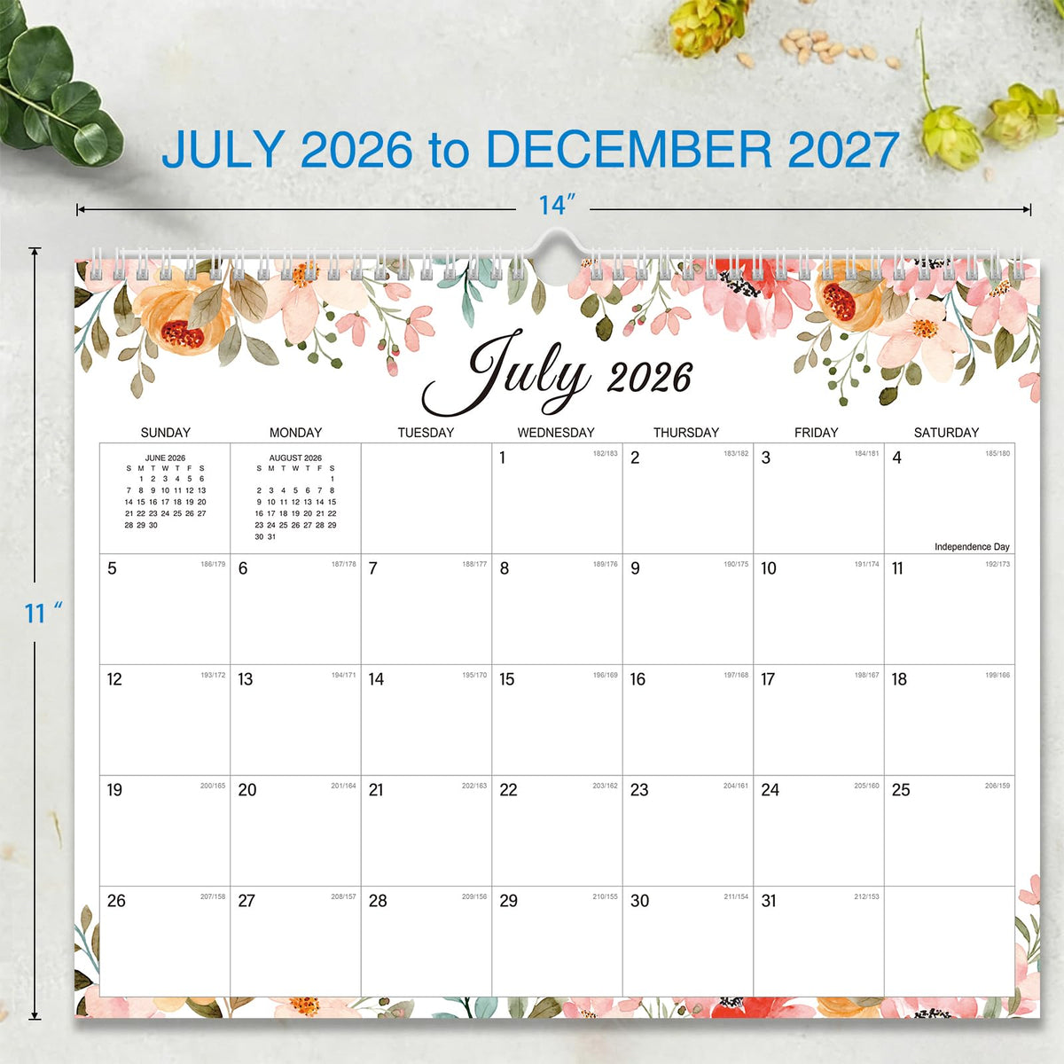 2026-2027 Wall Calendar - 18 Months Wall Calendar 2026-2027 with Thick Paper, Jul 2026 - Dec 2027, 14" x 11", Twin-Wire Binding, Home or Office Calendar for Easy Organizing