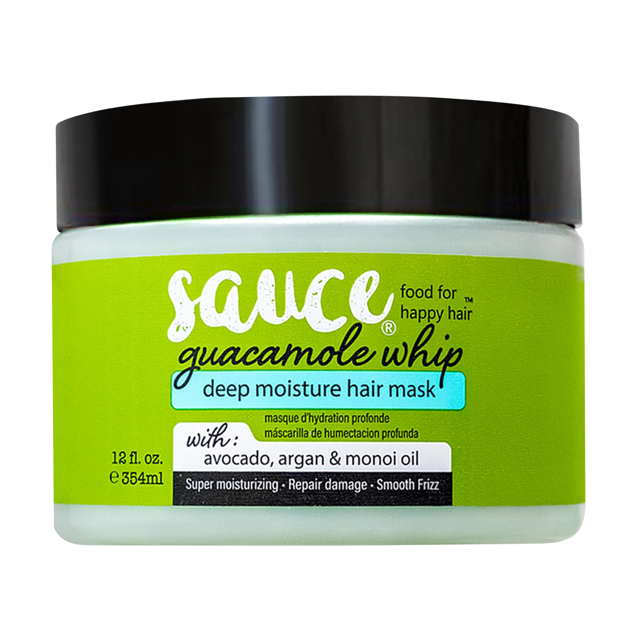 SAUCE Deep Conditioning Hair Mask, Guacamole Whip, 3.4 Fl Oz | Frizz Control for Dry, Damaged Hair, With Avocado, Honey, Monoi & Argan Oil, All Hair Types, Paraben & Sulfate-Free