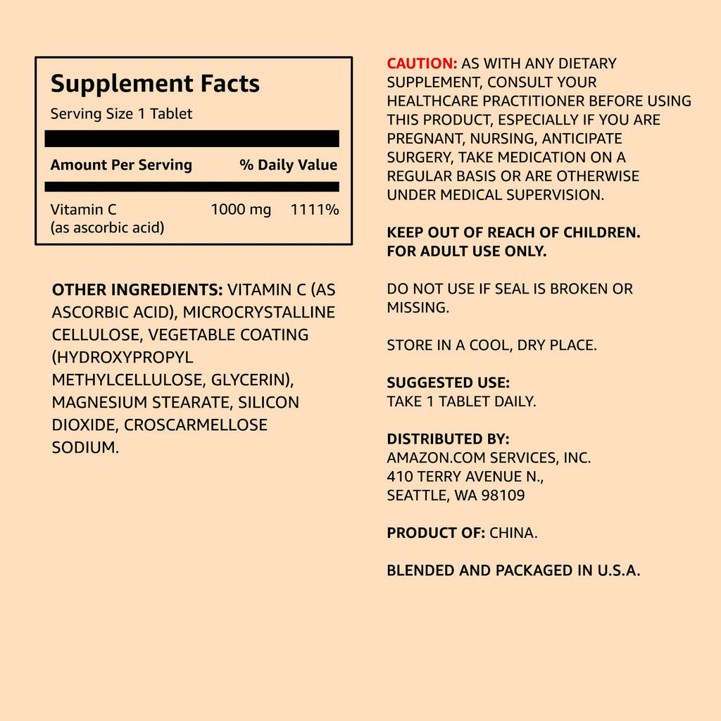 Amazon Elements Vitamin C 1000mg, Supports Healthy Immune System, Vegan,10 Month Supply,300 Tablets(Pack of 4)